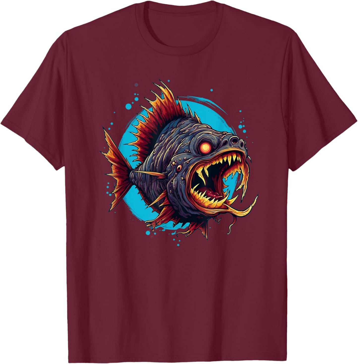 Crazy looking Piranha for Monster Fish Lovers T-Shirt - T-Shirt | Maroon