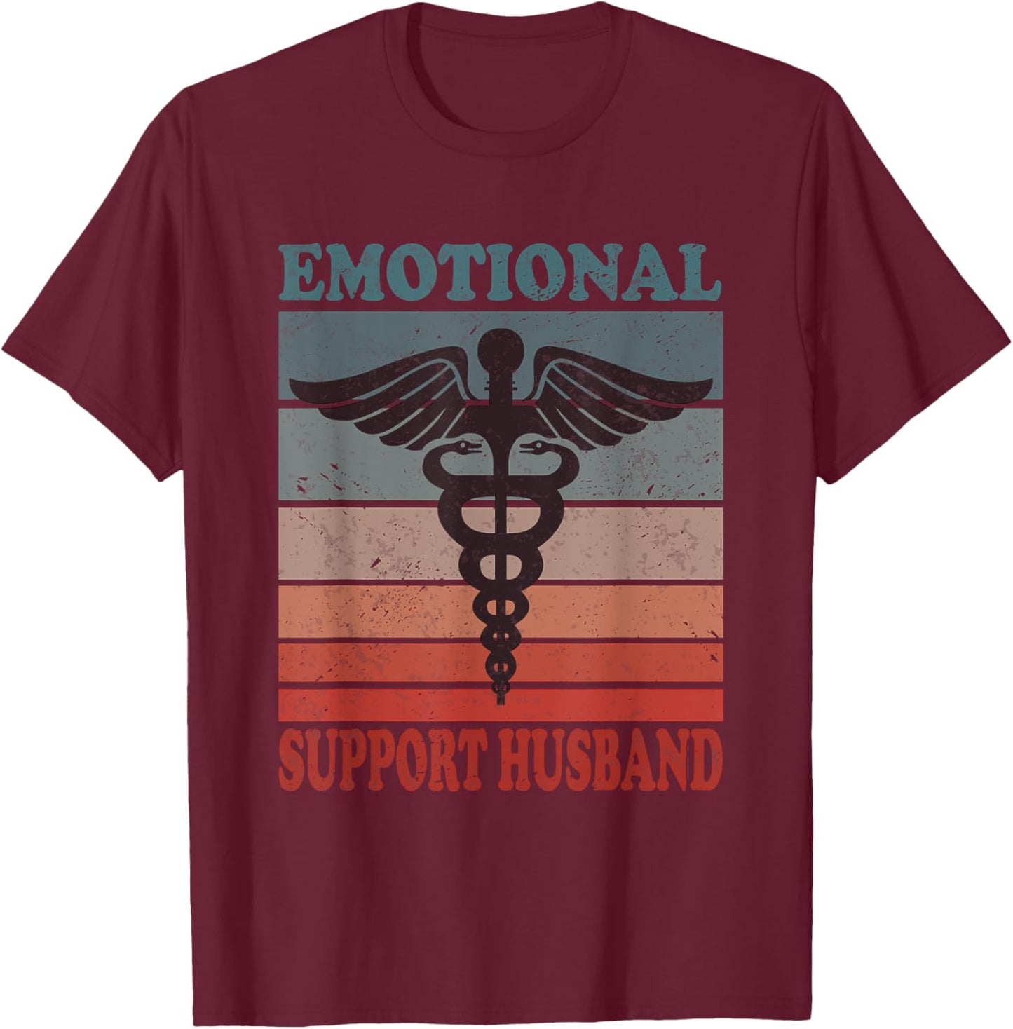 Vintage Emotional Support Husband Caring Husband T-Shirt - T-Shirt | Maroon