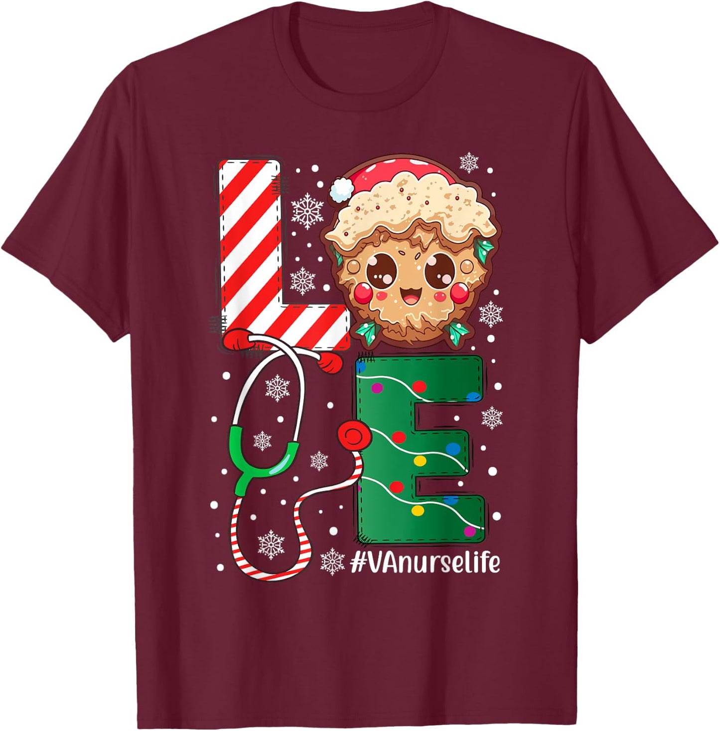 VA Nurse Nursing Christmas cookie Love Nurse Life T-Shirt - T-Shirt | Maroon