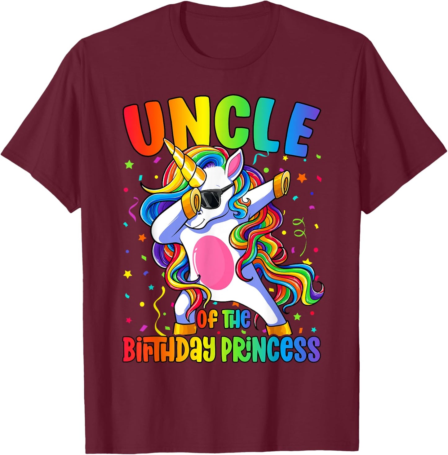 Uncle of the Birthday Princess Girl Dabbing Unicorn T-Shirt - T-Shirt | Maroon