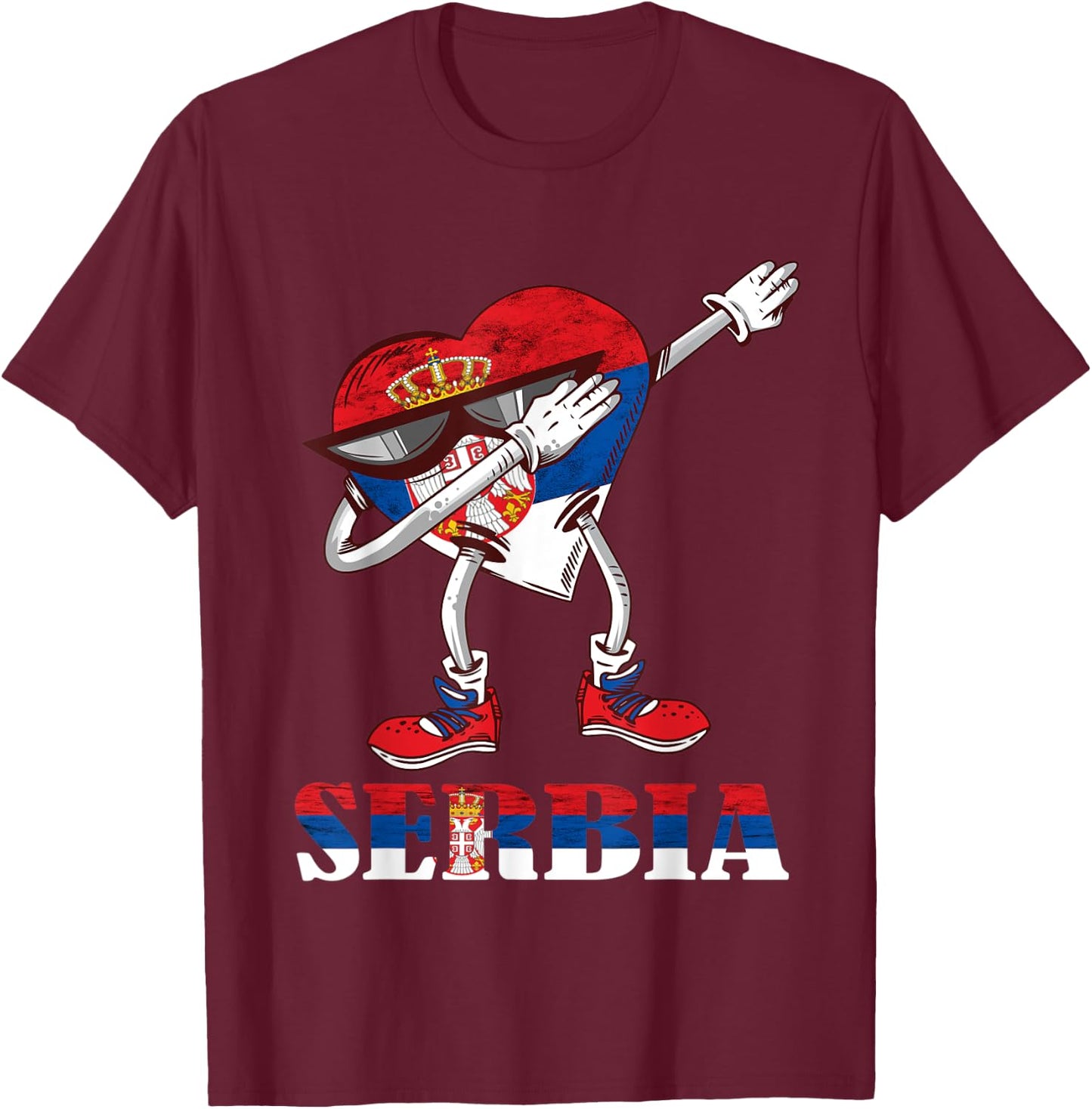 Serbian Dabbing Heart Serbian Flag Serbia Pride Serbia T-Shirt - T-Shirt | Maroon