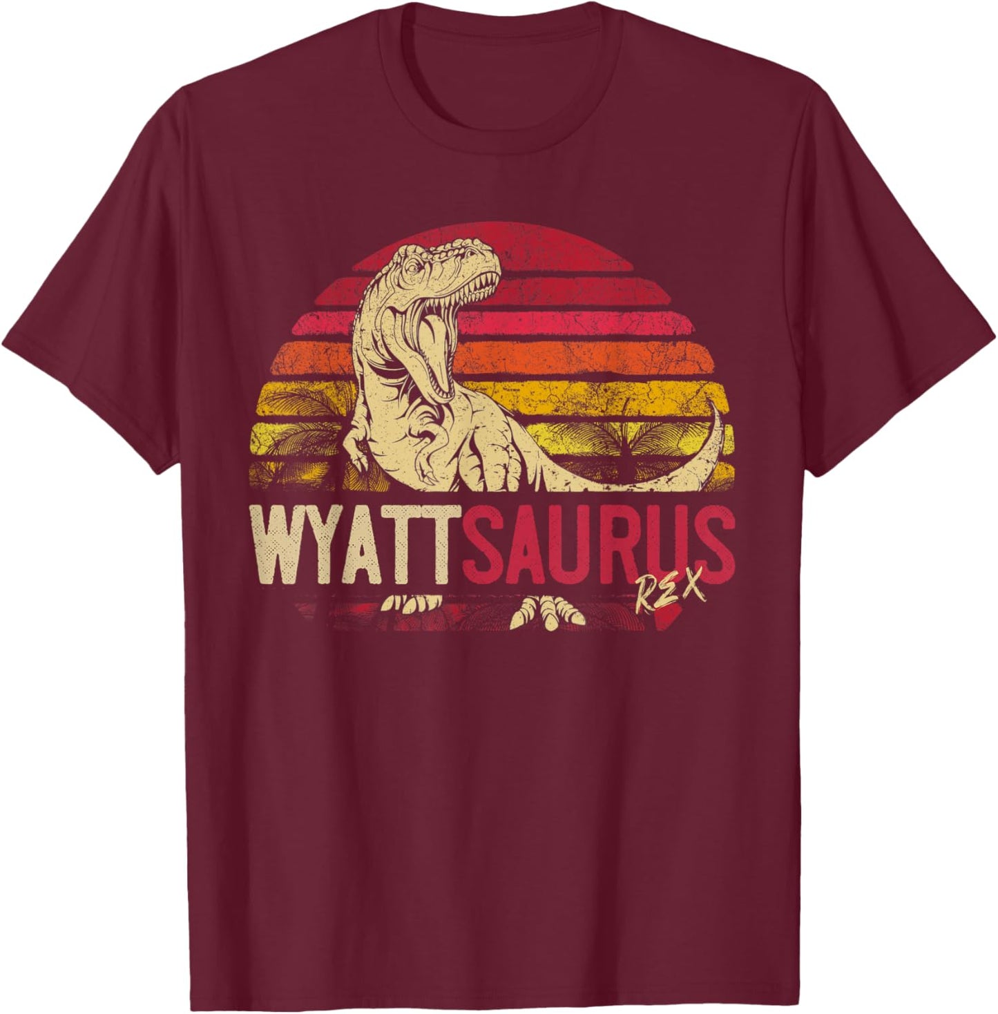 Wyatt Saurus Funny Personalized Dinosaur T Rex Name Boy Gift T-Shirt - T-Shirt | Maroon