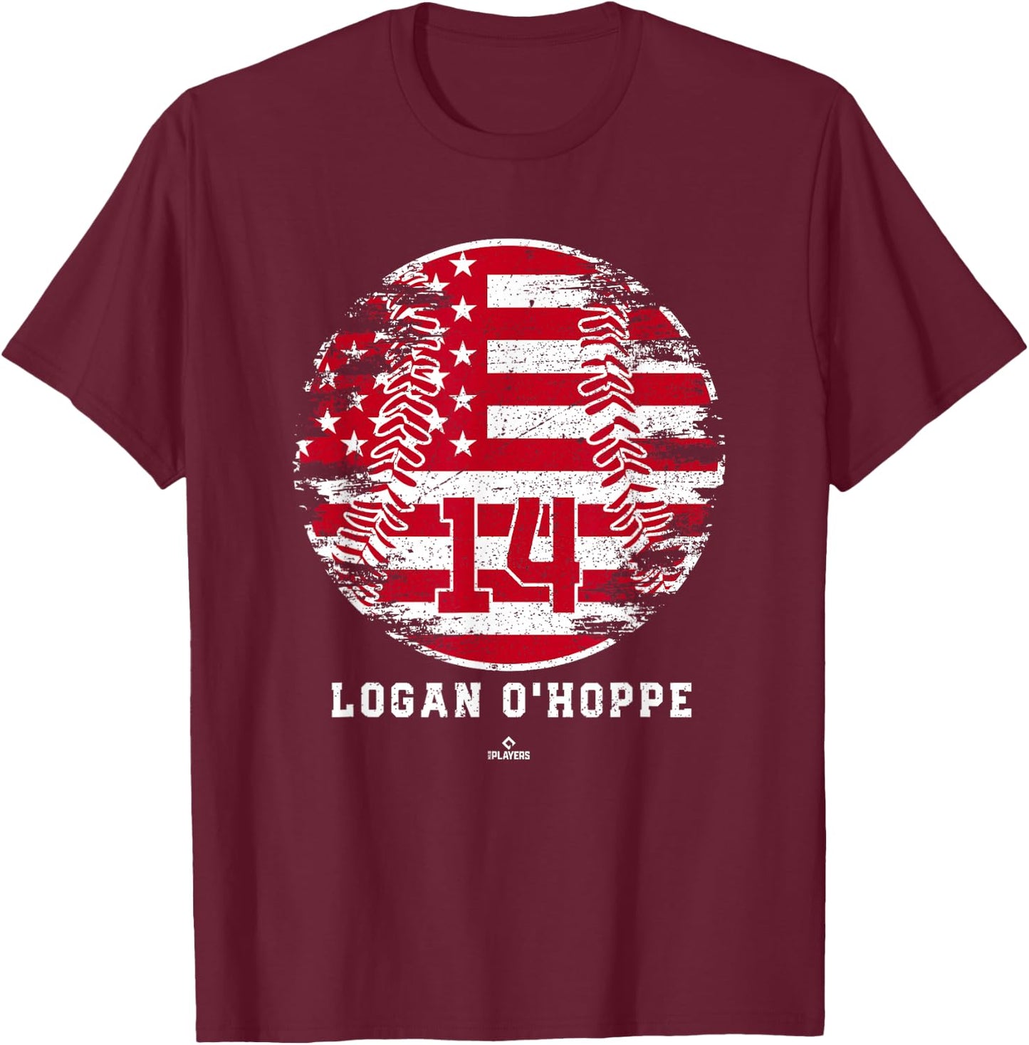 Vintage Baseball Flag Logan O Hoppe Los Angeles MLBPA T-Shirt - T-Shirt | Maroon