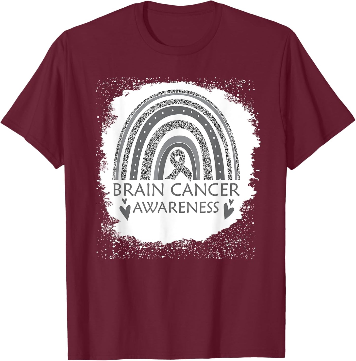 Brain Cancer Awareness Bleached Rainbow Gray Ribbon Men T-Shirt - T-Shirt | Maroon