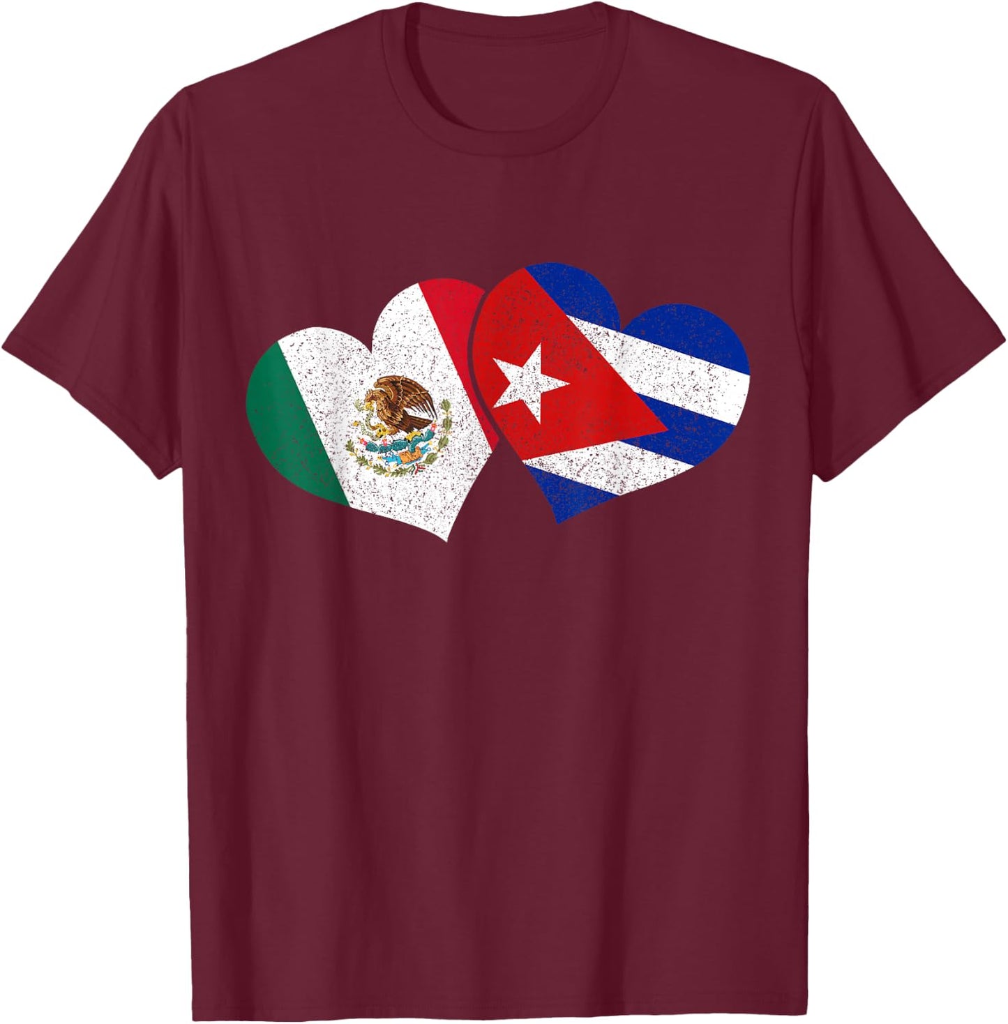 Mexico Cuba Hearts Mexican Cuban Flag T-Shirt - T-Shirt | Maroon