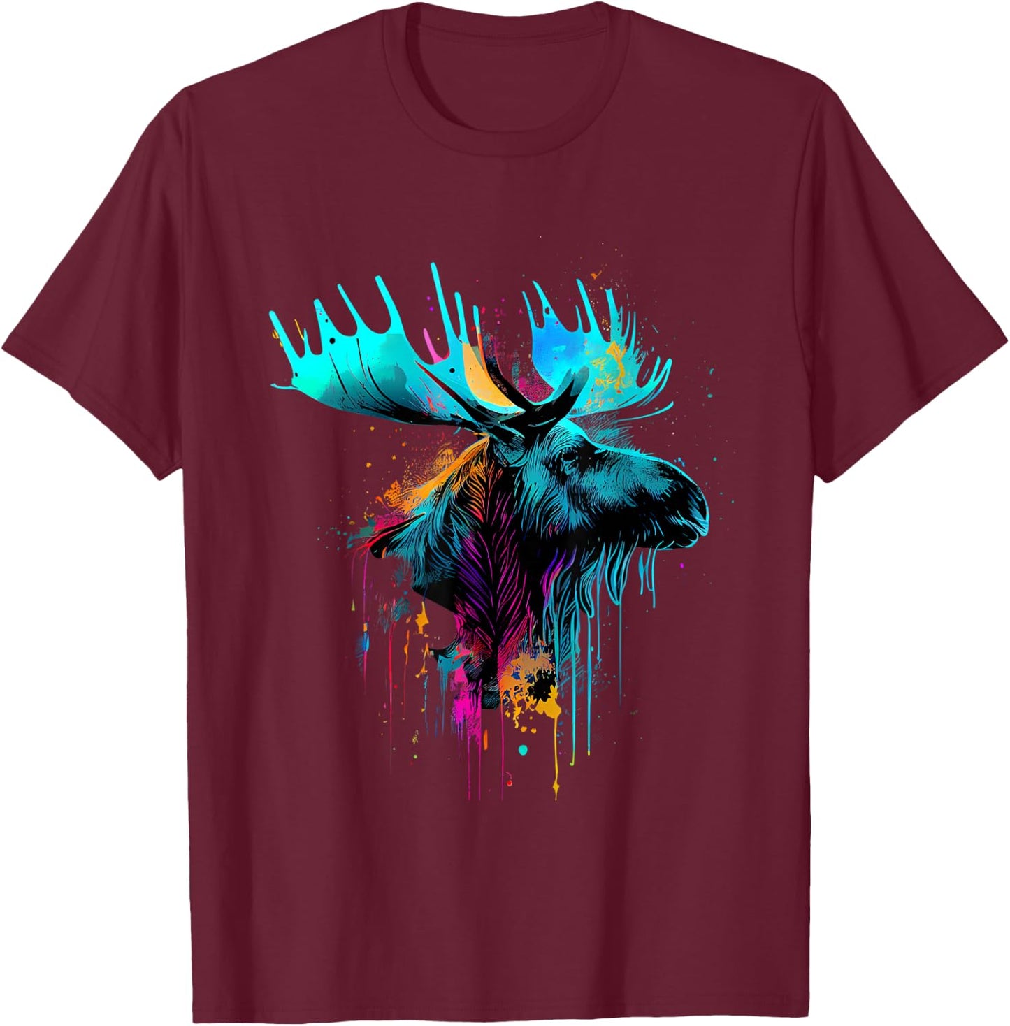 Moose Lovers Colorful Pop Art Beautiful Moose T-Shirt - T-Shirt | Maroon
