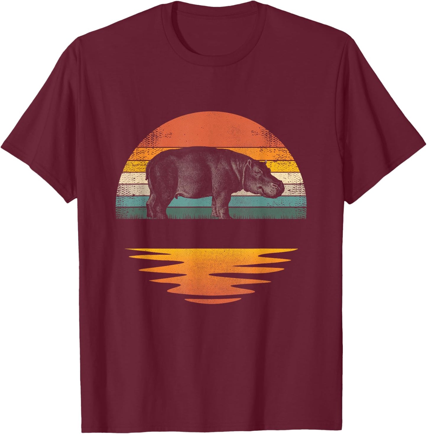 Hippo Retro Sunset Hippo Lover Men Women Kids T-Shirt - T-Shirt | Maroon