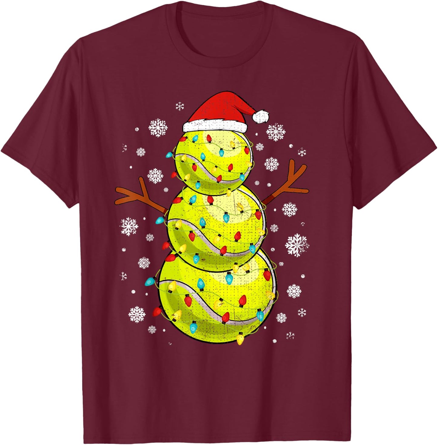 Tennis Snowman Sports Christmas T-Shirt - T-Shirt | Maroon