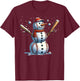 Snowman Baseball Christmas Winter T-Shirt - T-Shirt | Maroon