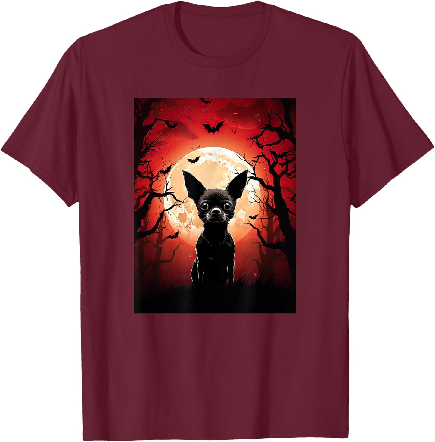 Evil Chihuahua Dog Moon Silhouette Halloween Cute Chihuahua Women T-Shirt - T-Shirt | Maroon