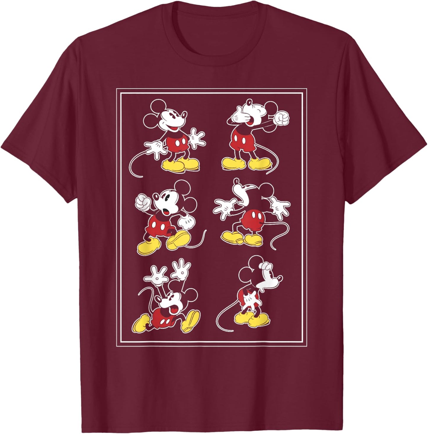 Disney Mickey Mouse Many Emotions Border T-Shirt - T-Shirt | Maroon