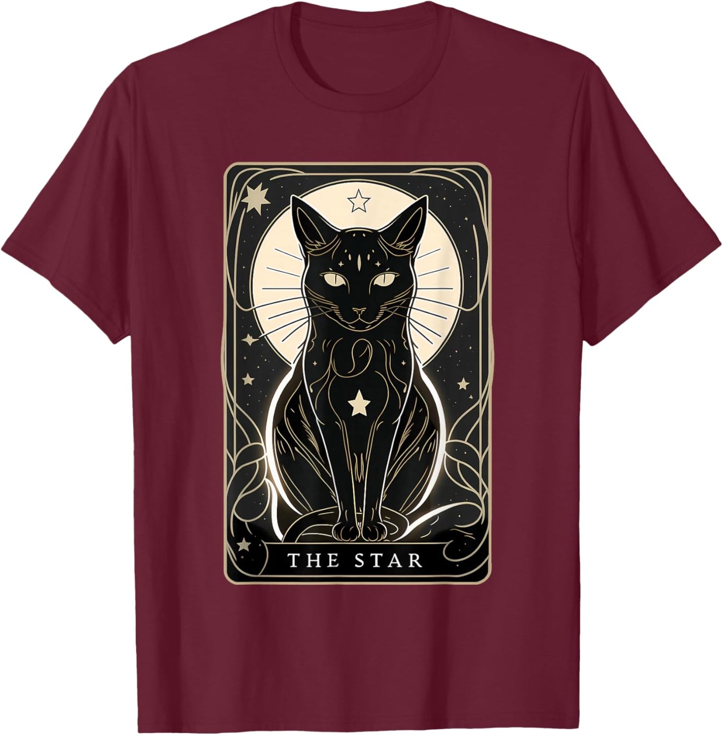 Star Cat Tarot Card Graphic for Tarot Cat Lovers T-Shirt - T-Shirt | Maroon