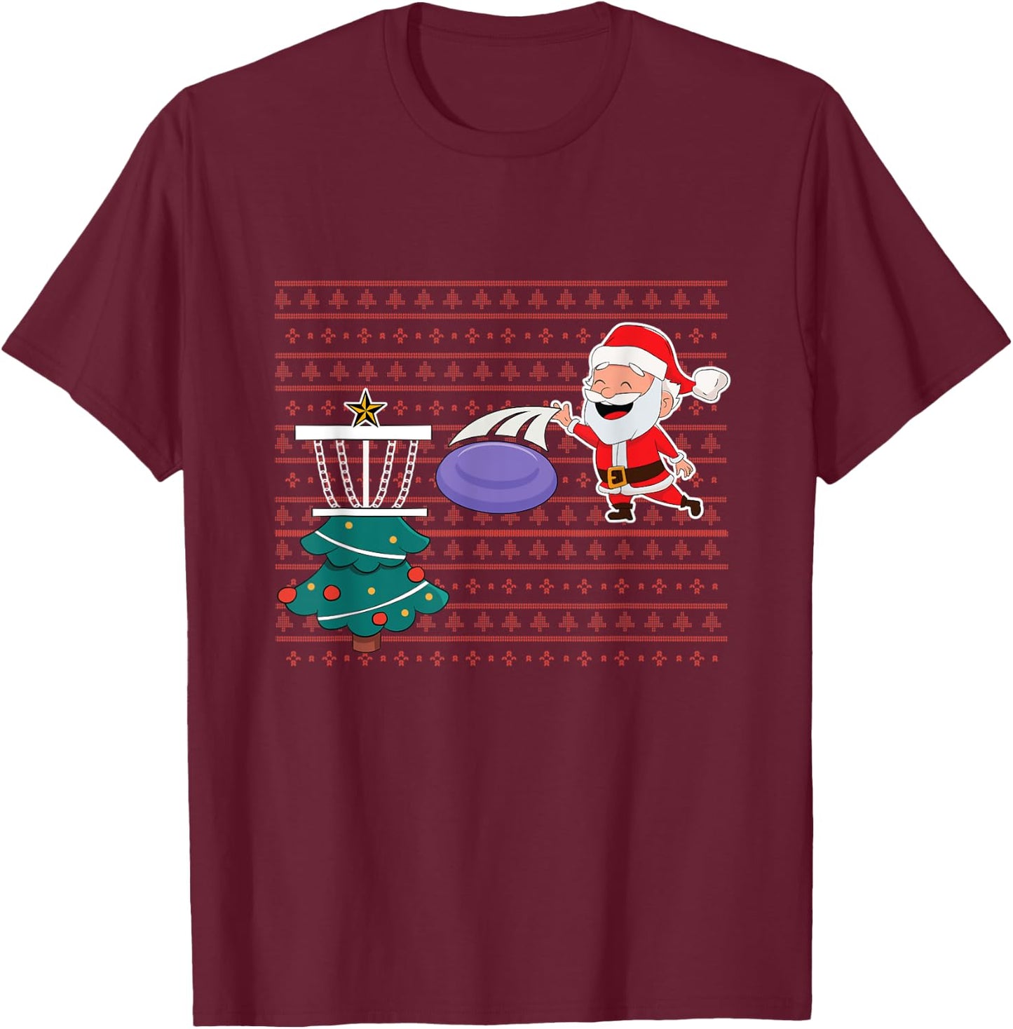 Disc Golfing Santa Christmas Tree Frisbee Golfing Disc Golf T-Shirt - T-Shirt | Maroon