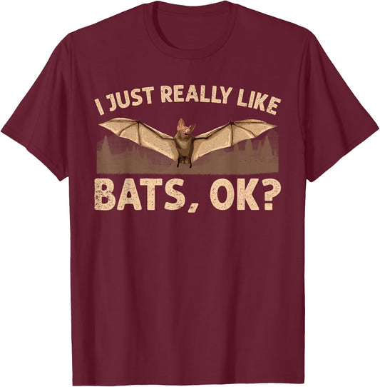 Cute Bat Design Women Nocturnal Animal Bat Lovers T-Shirt - T-Shirt | Maroon