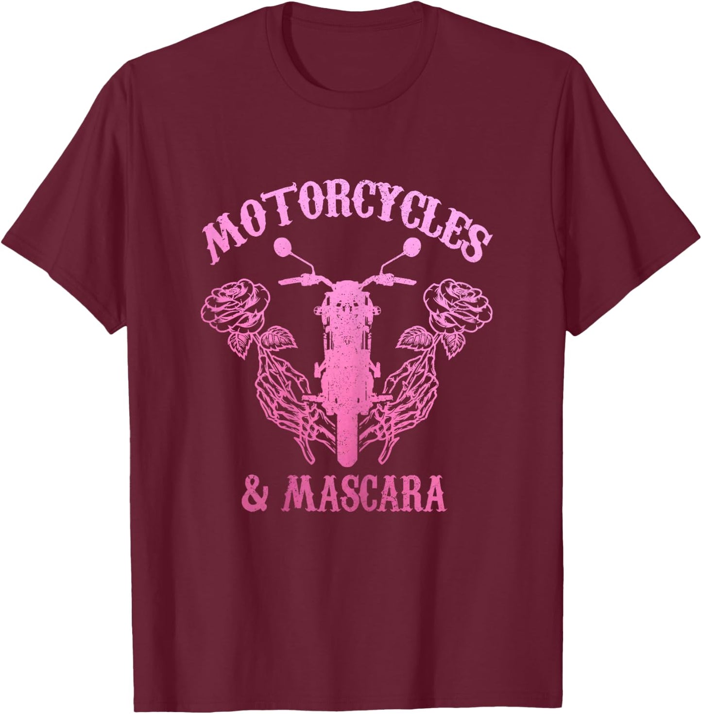 Motorcycles & Mascara Biker Girl Pink Vintage T-Shirt - T-Shirt | Maroon
