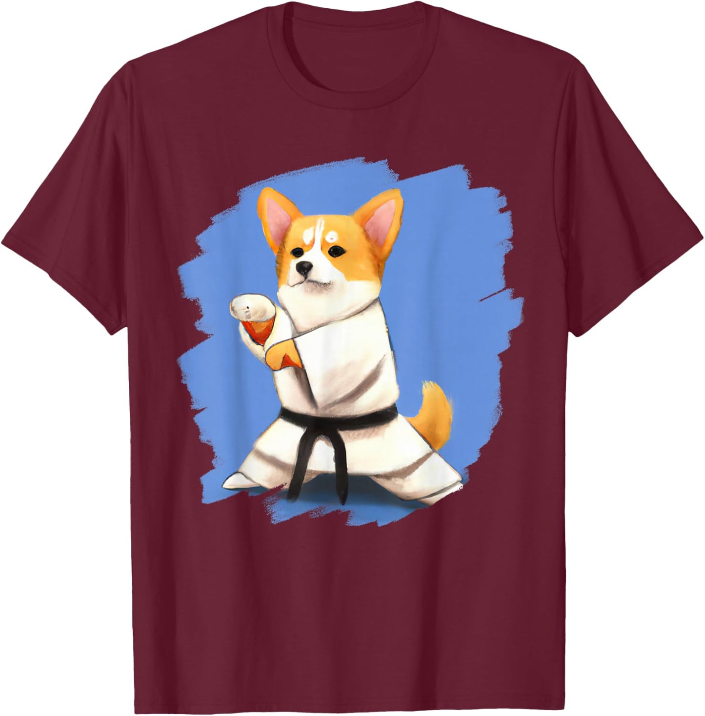 Corgi Doing Karate Kick Black Belt Martial Arts Dog T-Shirt - T-Shirt | Maroon
