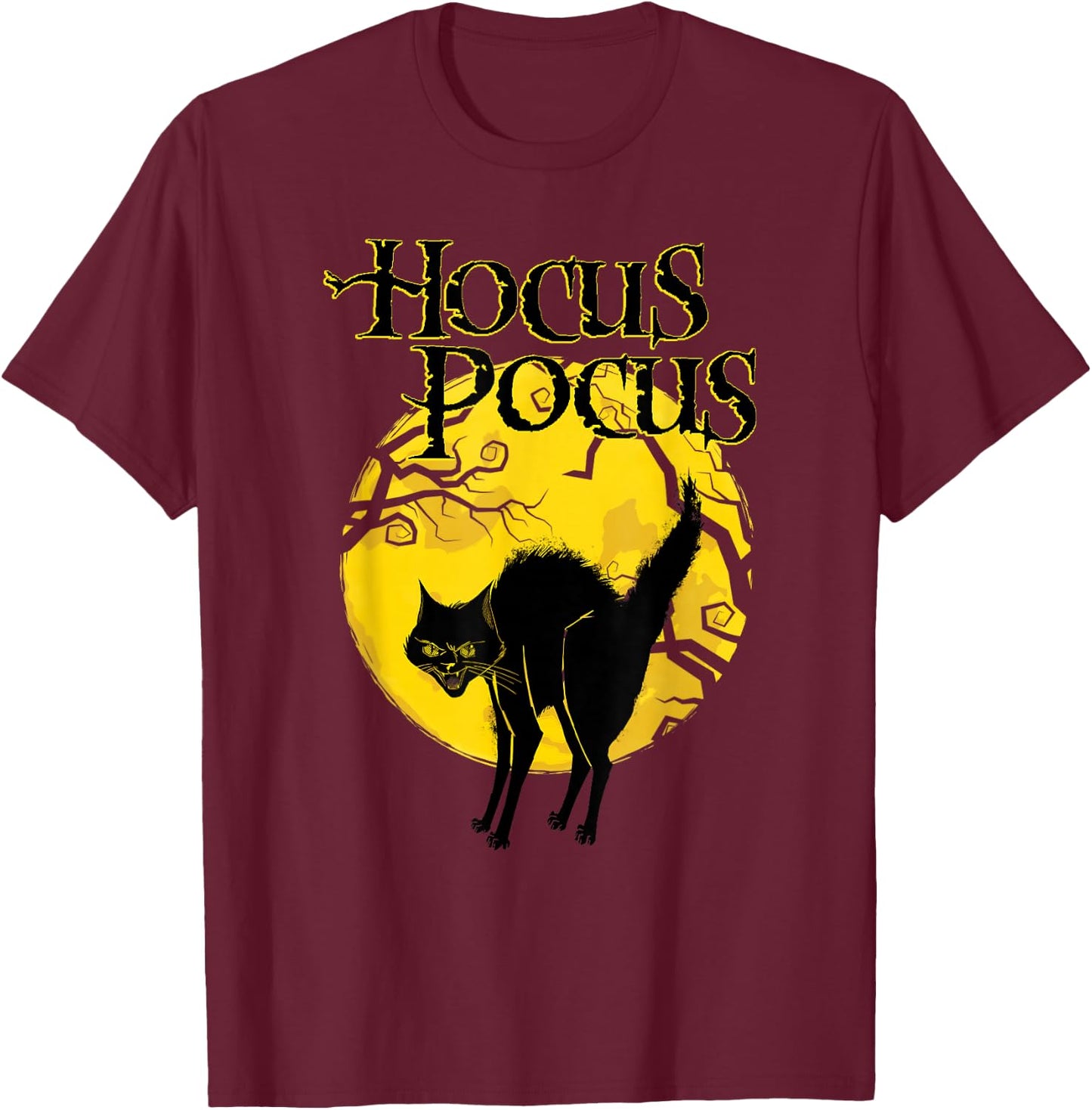 Disney Hocus Pocus Black Cat Binx Moon Silhouette V2 T-Shirt - T-Shirt | Maroon