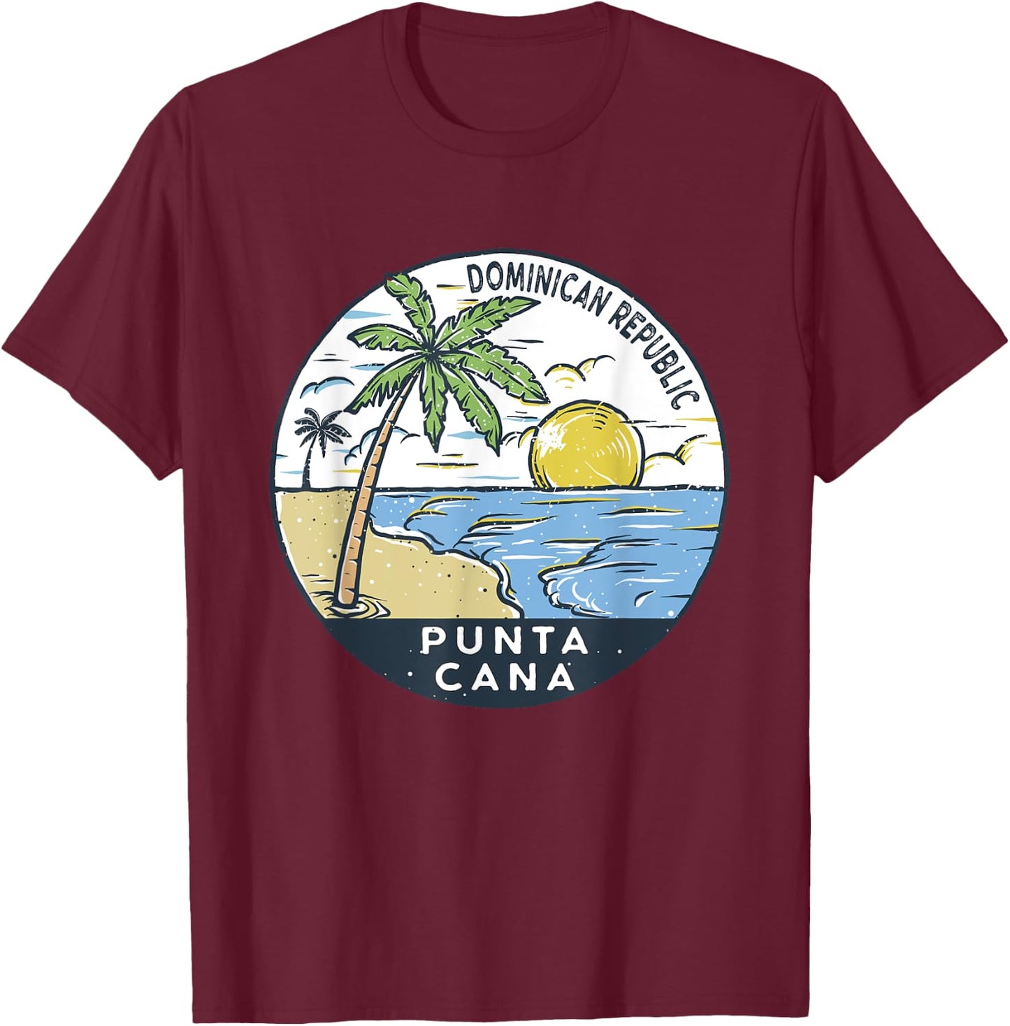 Punta Cana Dominican Republic Illustrated Ocean Vintage T-Shirt - T-Shirt | Maroon