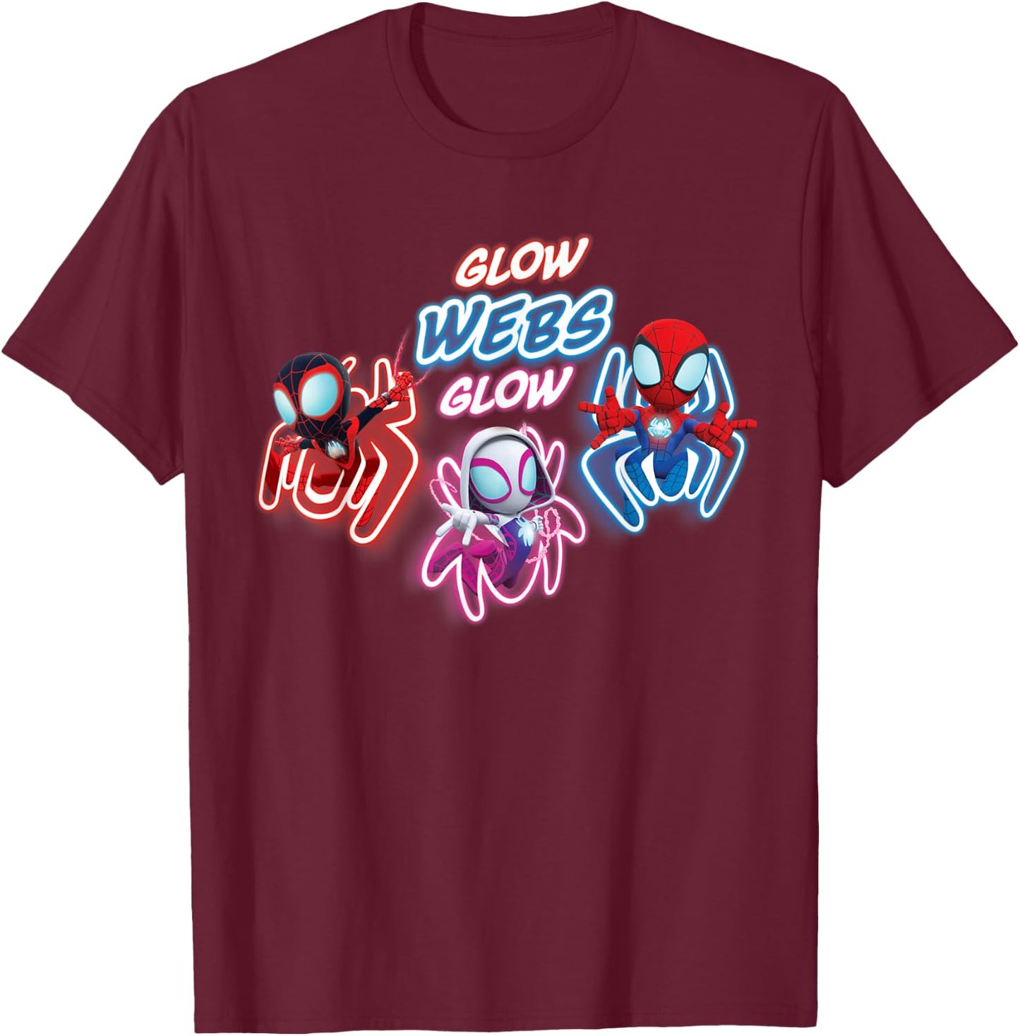 Marvel Spidey and His Amazing Friends Glow Webs Glow Action T-Shirt - T-Shirt | Maroon