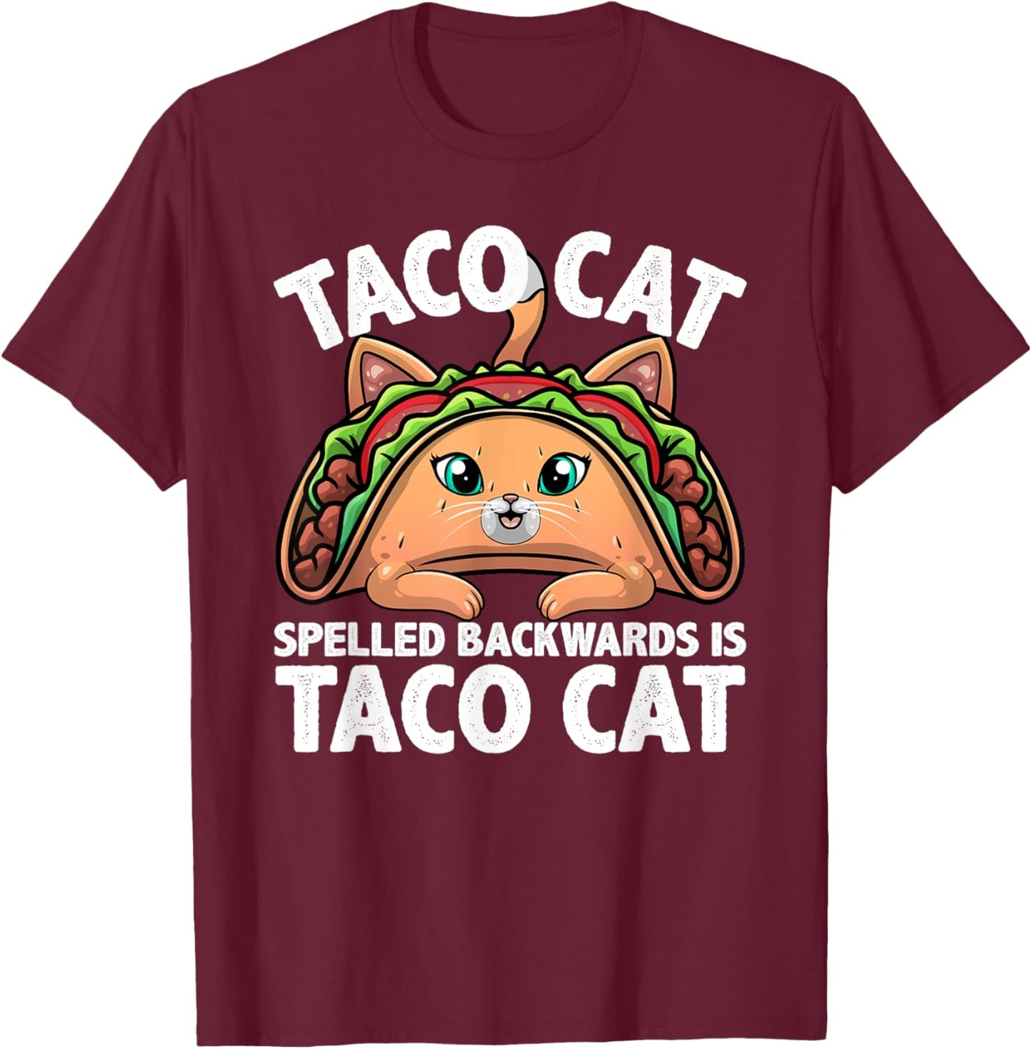 Cute Taco Cat Design Women Kids Taco Mexican Food T-Shirt - T-Shirt | Maroon