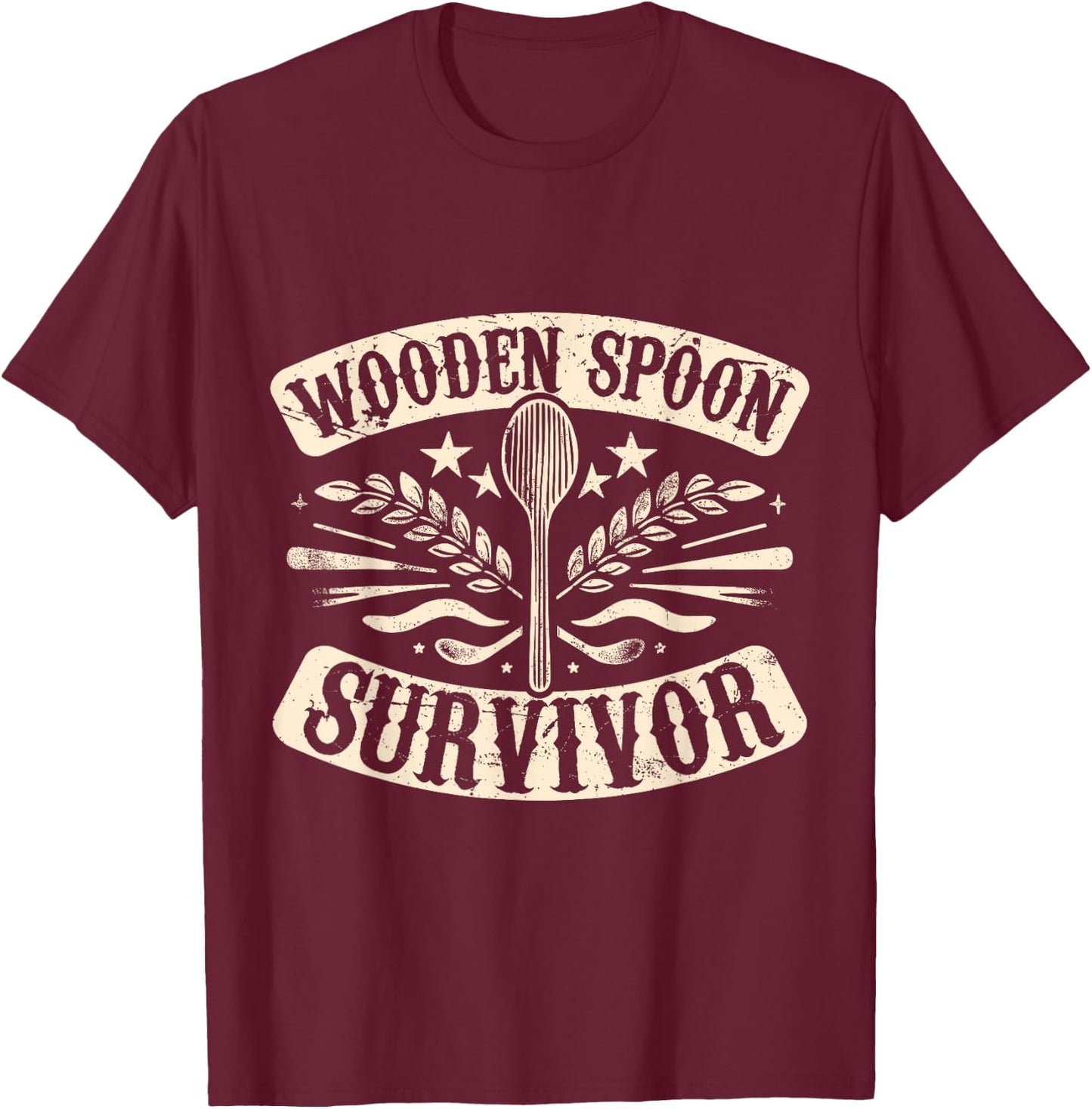 Wooden Spoon Survivor Design Women Funny Vintage T-Shirt - T-Shirt | Maroon