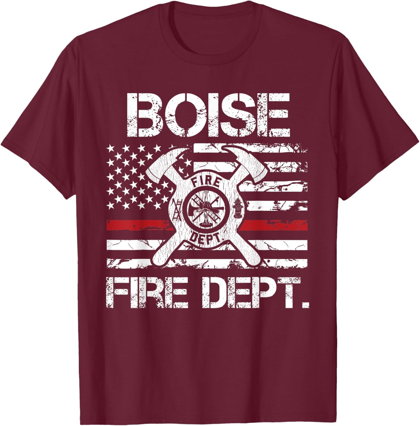 Boise Idaho Fire Department Thin Red Line Logo T-Shirt - T-Shirt | Maroon