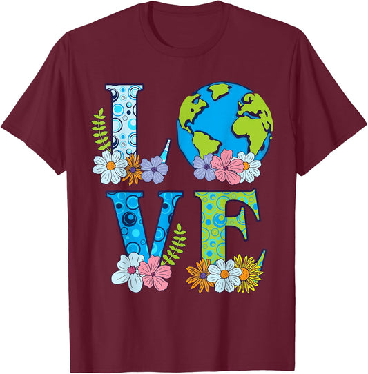 Happy Earth Day Birthday Save Nature Love Girl Environment T-Shirt - T-Shirt | Maroon