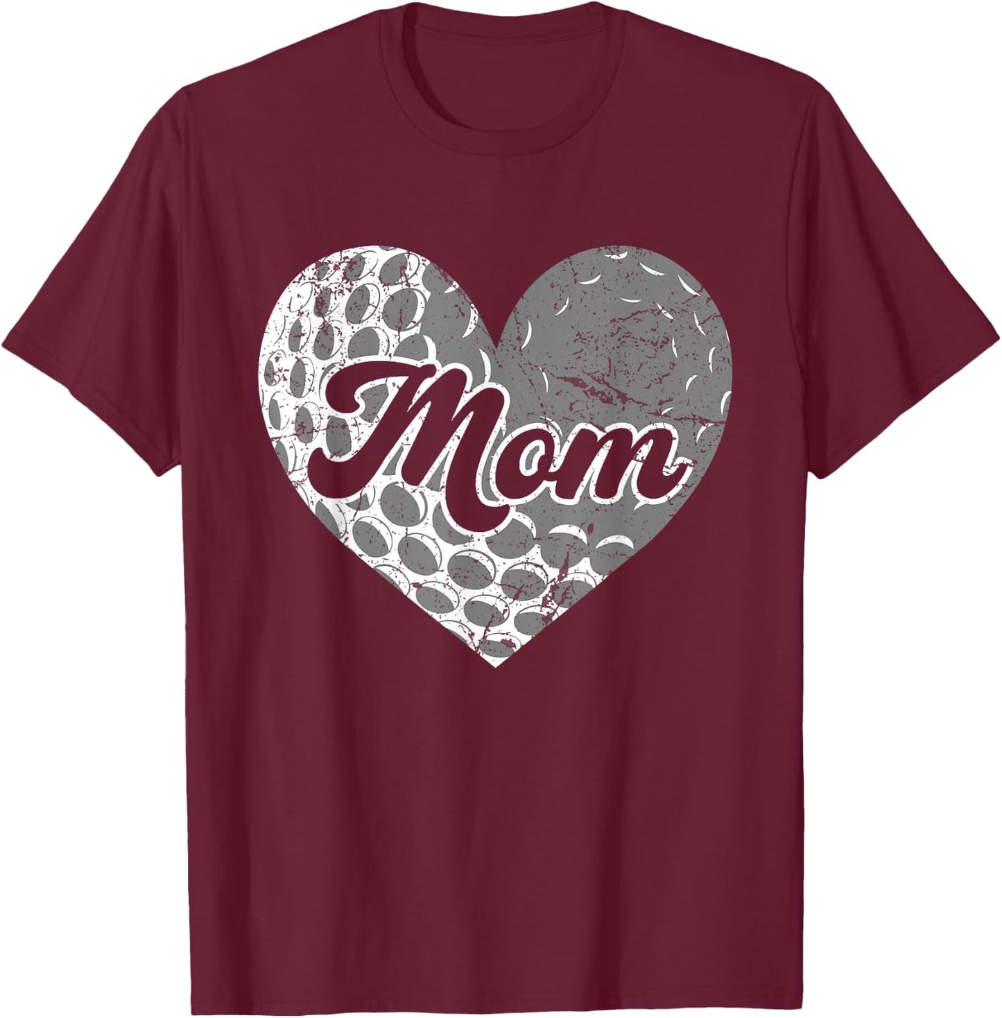 Mother's Day Distressed Heart Golf Mom Mama Sport Fan T-Shirt - T-Shirt | Maroon