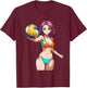 Sexy Fitness Anime Volleyball Girl in Sport Outfit T-Shirt - T-Shirt | Maroon