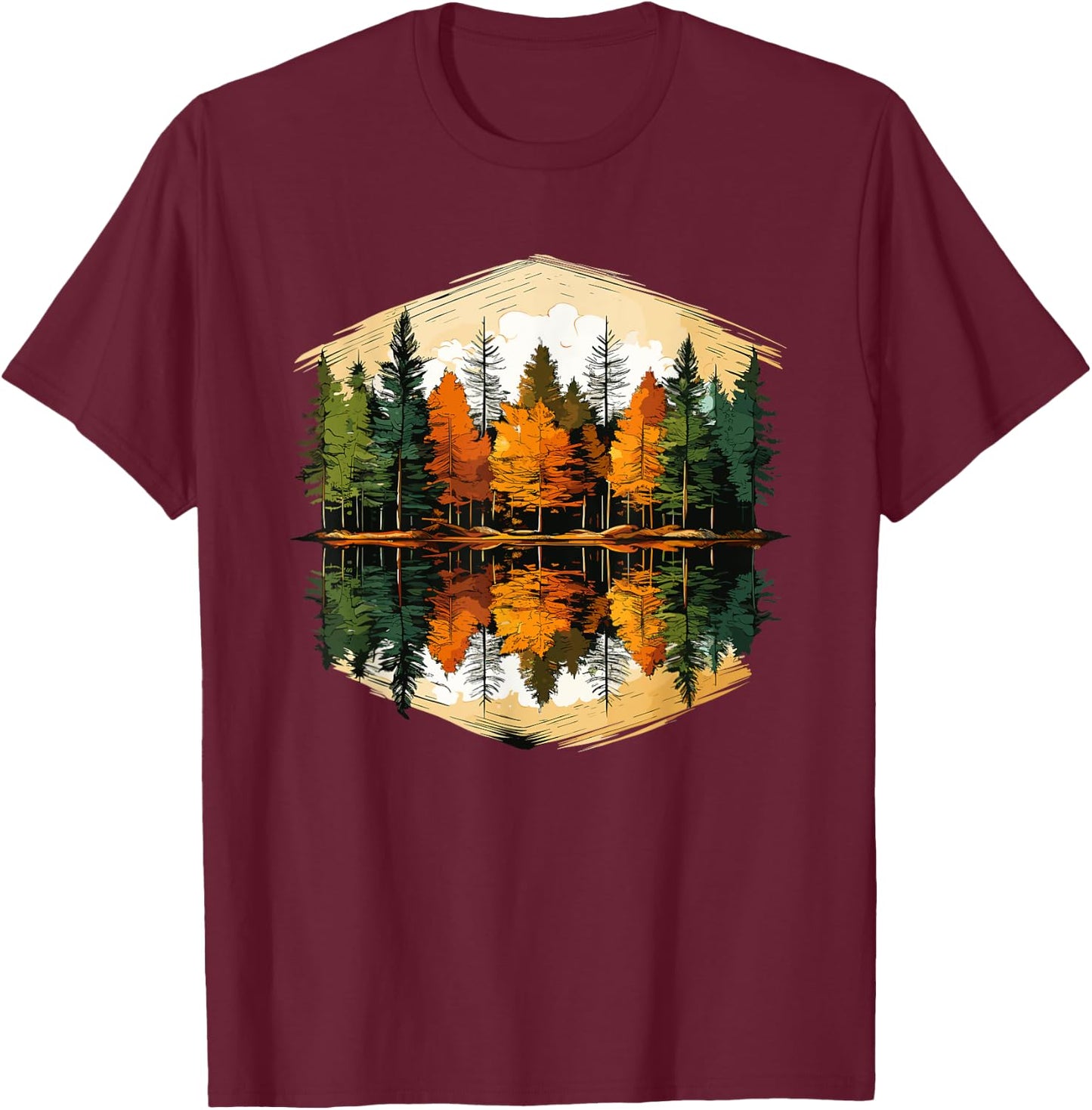 Nature Reflection Forest Trees Outdoor Wildlife T-Shirt - T-Shirt | Maroon