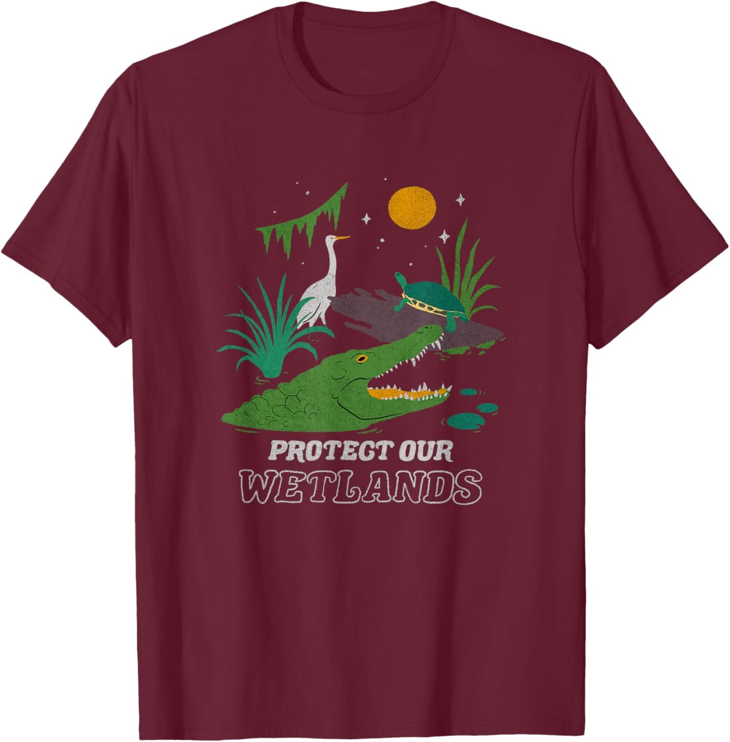 Trendy Outdoors Wildlife Protect Our Wetlands T-Shirt - T-Shirt | Maroon