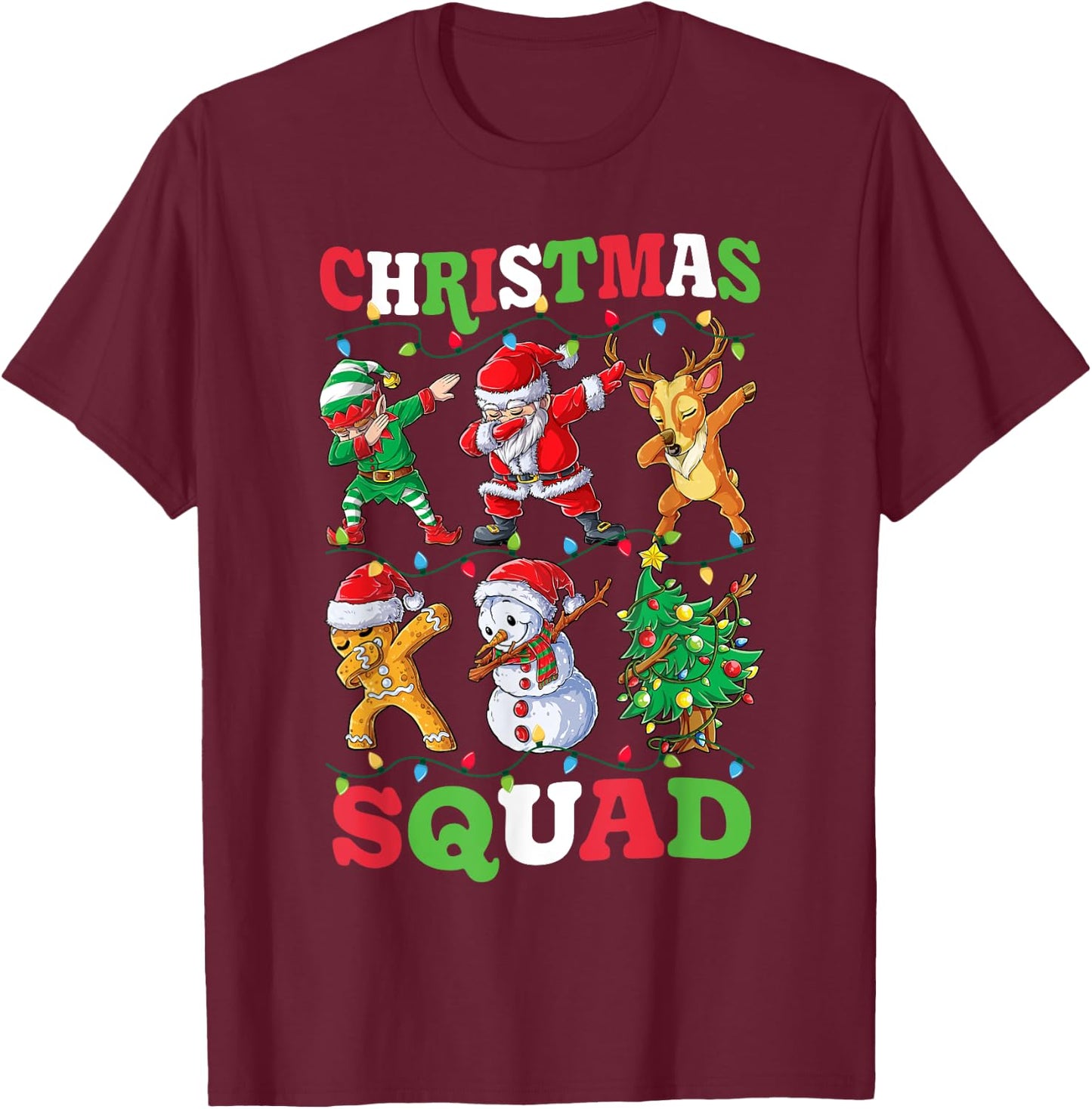 Christmas Squad Santa Dabbing Elf Family Matching Pajamas T-Shirt - T-Shirt | Maroon