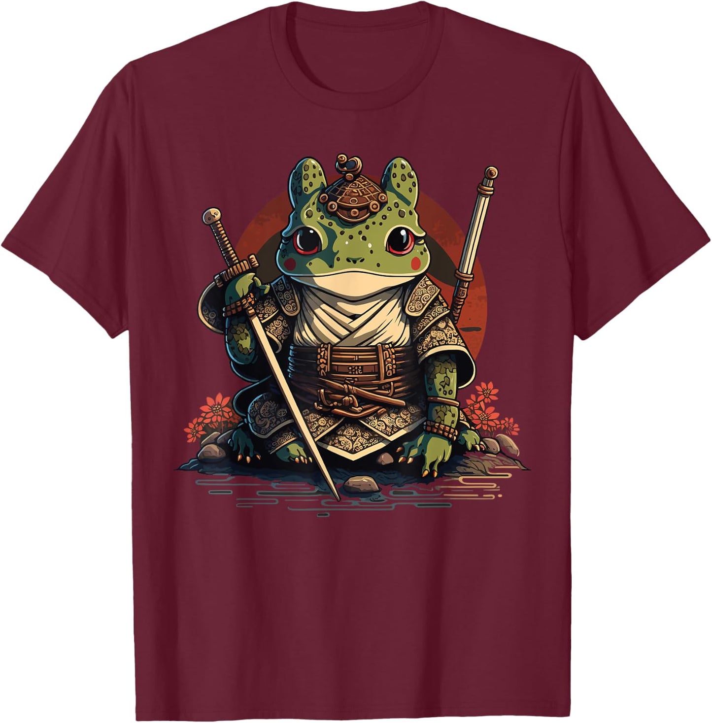 Samurai Frog Warrior Japanese Ninja Frog Kawaii T-Shirt - T-Shirt | Maroon