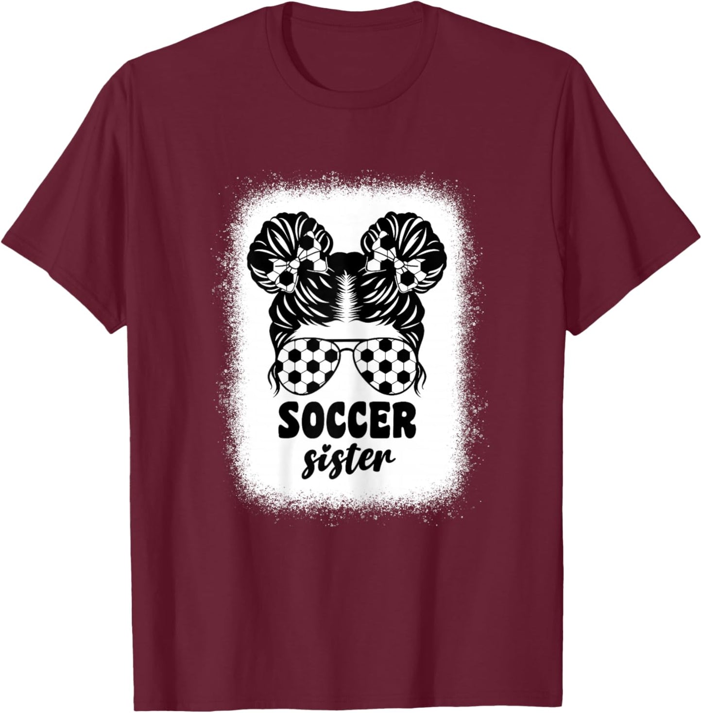 Proud Soccer Little Sister For Baby Girls Kids Messy Bun Fun T-Shirt - T-Shirt | Maroon