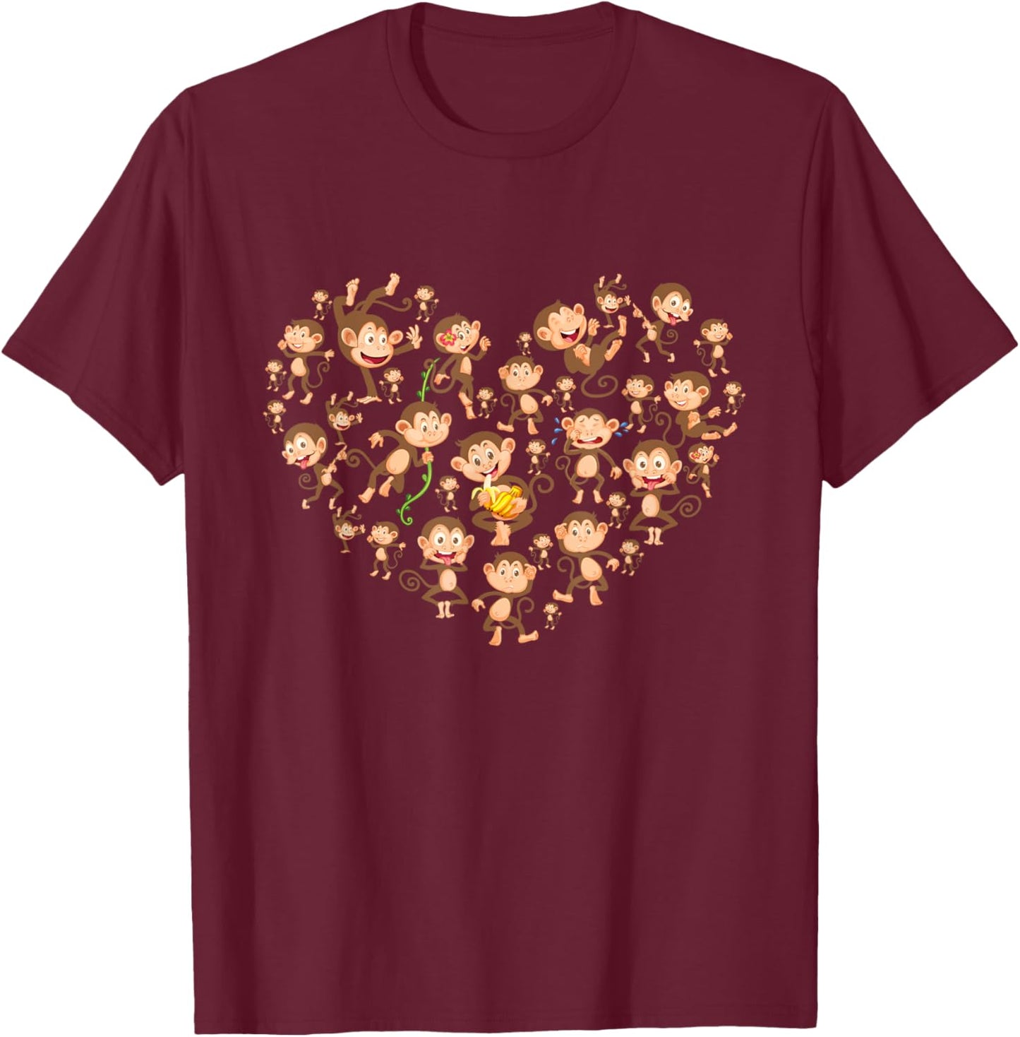 Monkey Heart Shaped Design - Monkeys Primate Animal Lover T-Shirt - T-Shirt | Maroon
