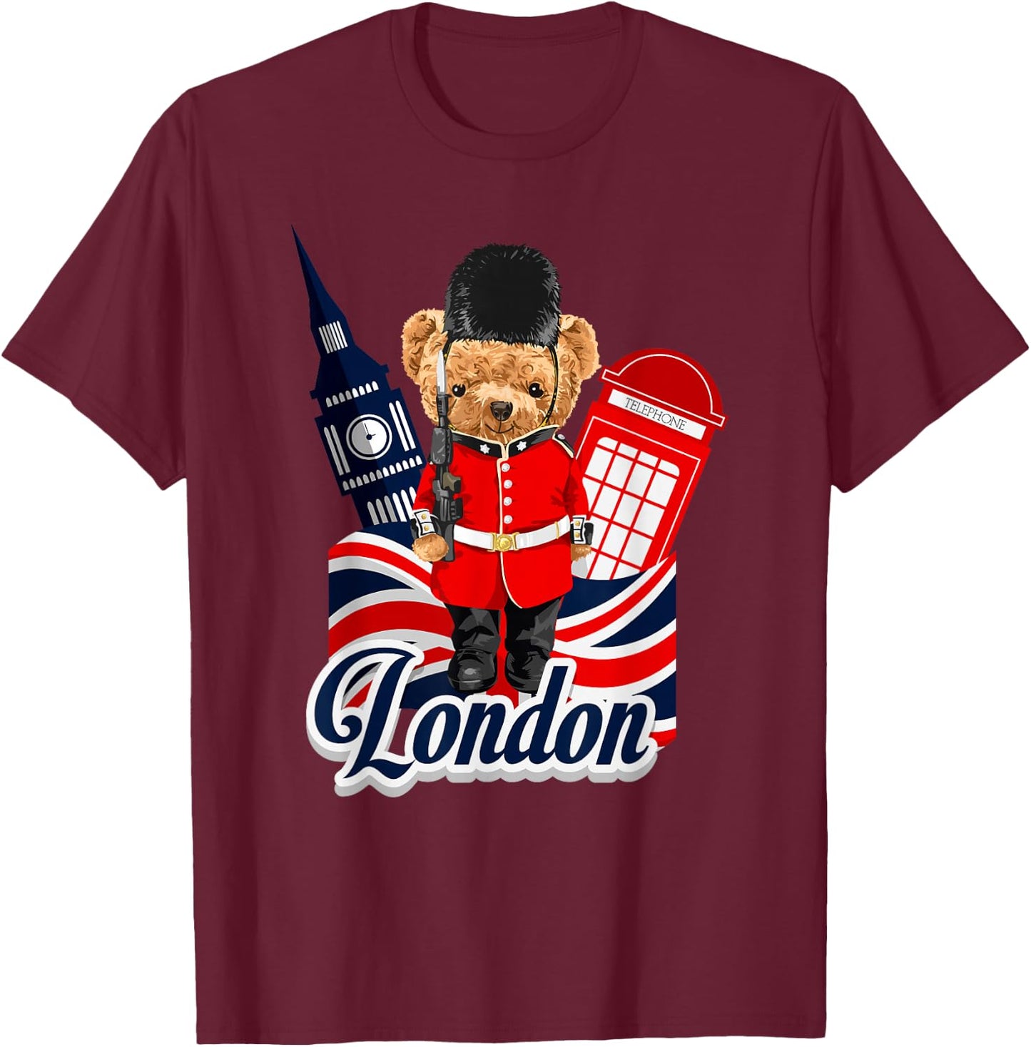 London Teddy Bear Queen Guard Illustration Graphic Anime T-Shirt - T-Shirt | Maroon