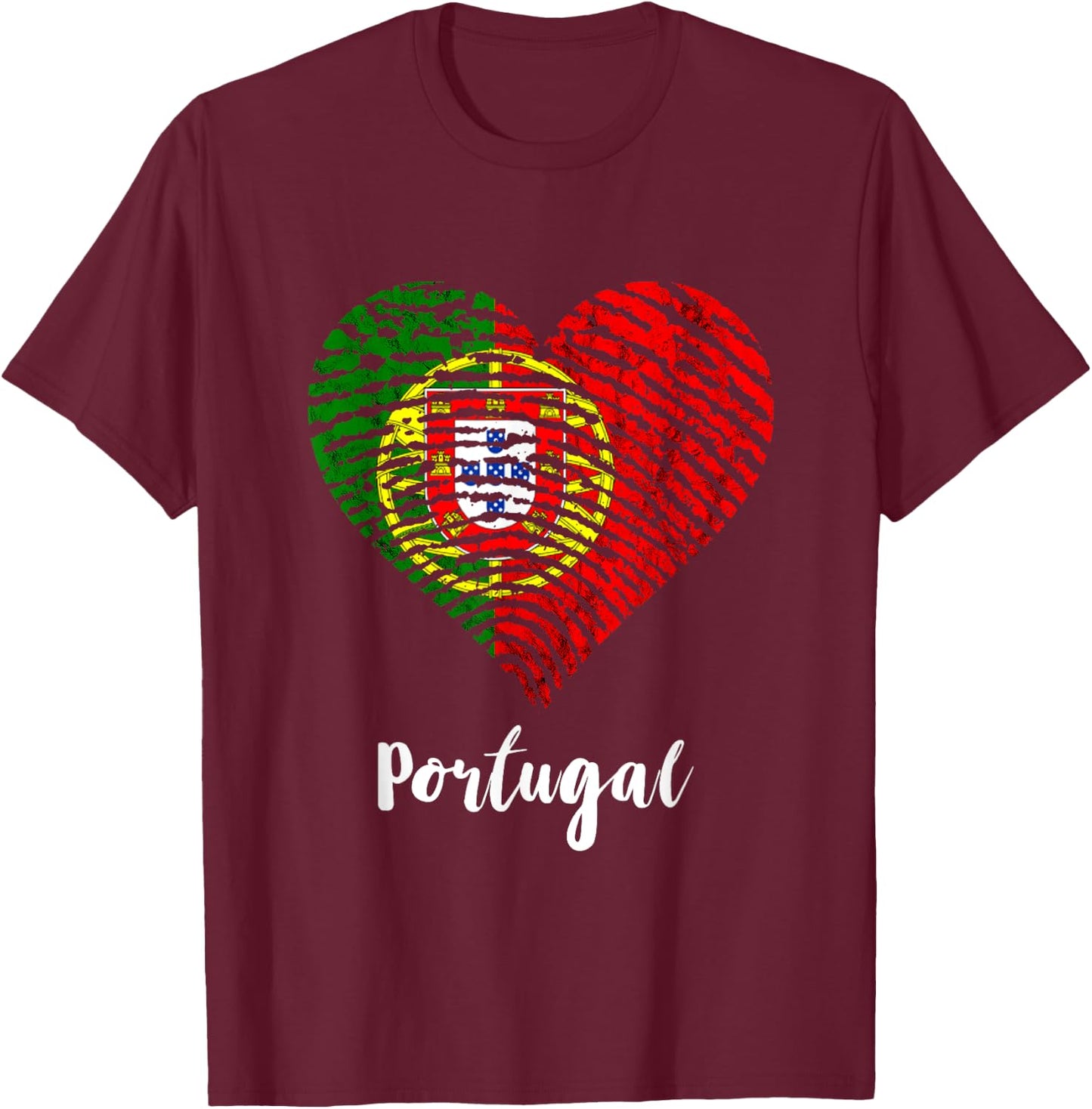 Portugal Flag Heart Thumbmark Portuguese Pride Portugal T-Shirt - T-Shirt | Maroon
