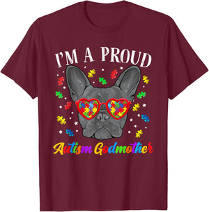 Proud Autism Godmother French Bulldog Dog Puzzle Women Kids T-Shirt - T-Shirt | Maroon
