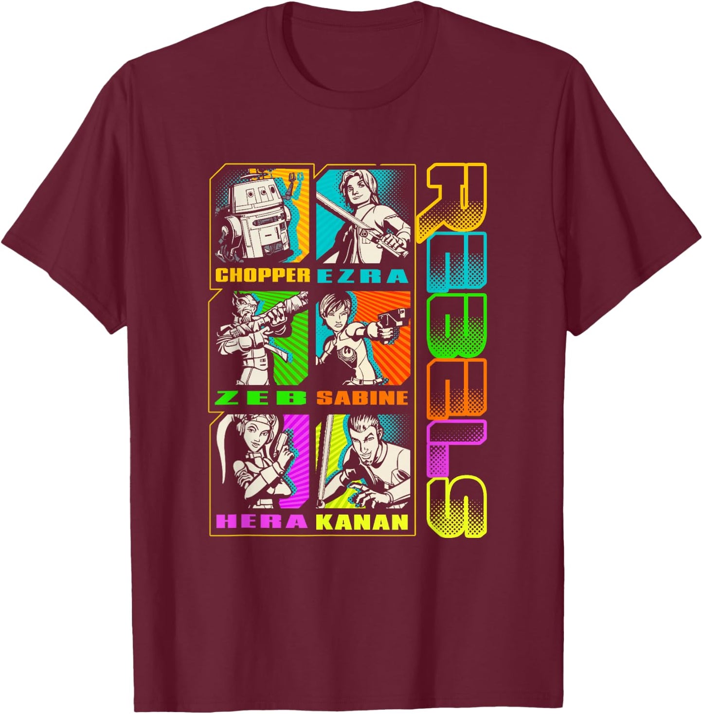 Star Wars Rebels Vintage Stacked Character Panels Mashup T-Shirt - T-Shirt | Maroon