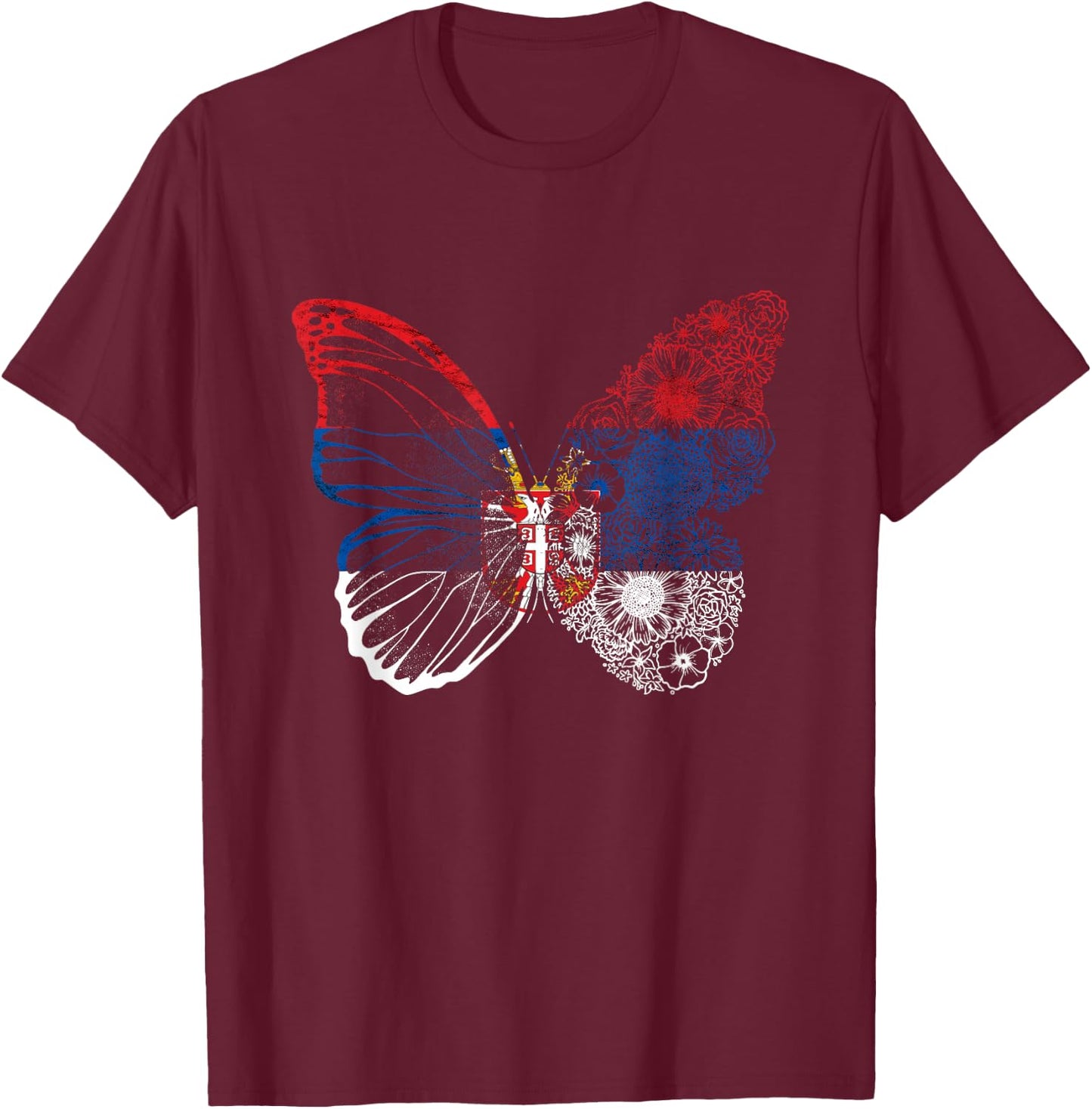 Serbian Flag Serbian Pride Serbian Roots Serbia Butterfly T-Shirt - T-Shirt | Maroon