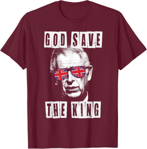 God Save The King. King's Coronation. Union Jack Charles T-Shirt - T-Shirt | Maroon