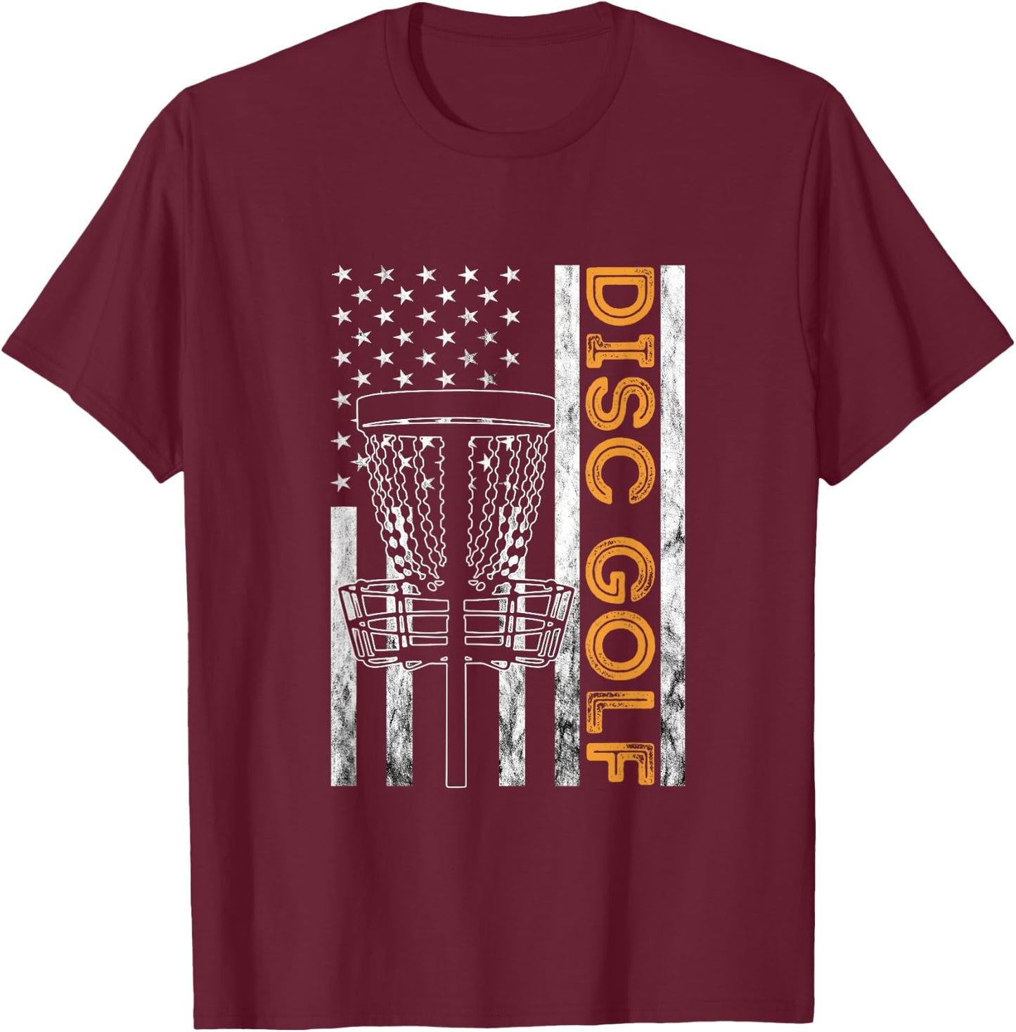 Disc Golf USA Flag America Frisbee Golf Disc Golf Player Kids Men T-Shirt - T-Shirt | Maroon