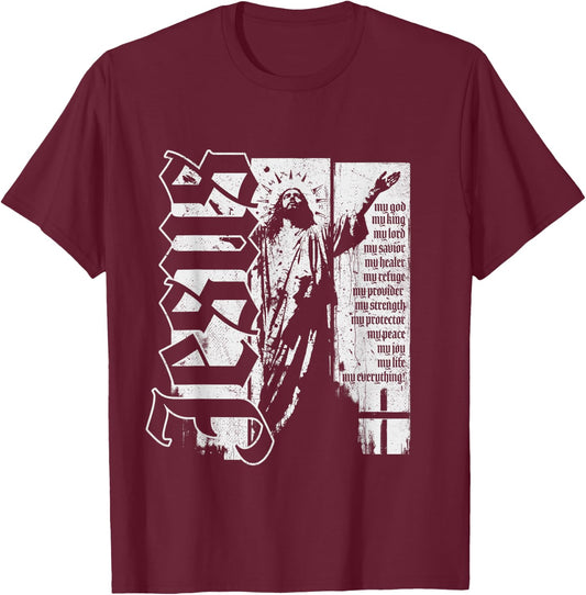 Jesus Christ God King Lord Savior Strength Prayer Christian T-Shirt - T-Shirt | Maroon