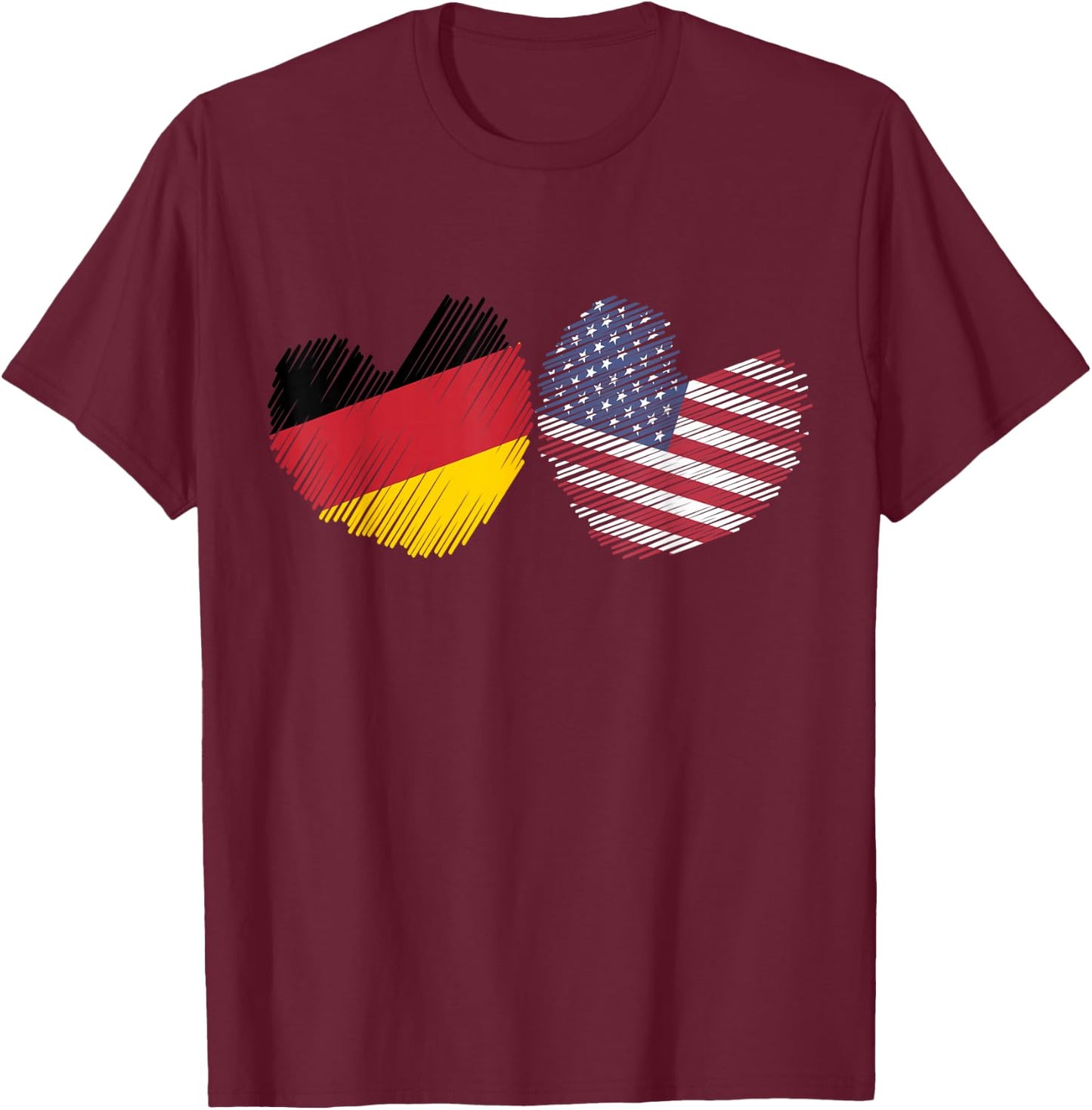 Germany USA Heart German Flag American Flag Grunge Heart T-Shirt - T-Shirt | Maroon