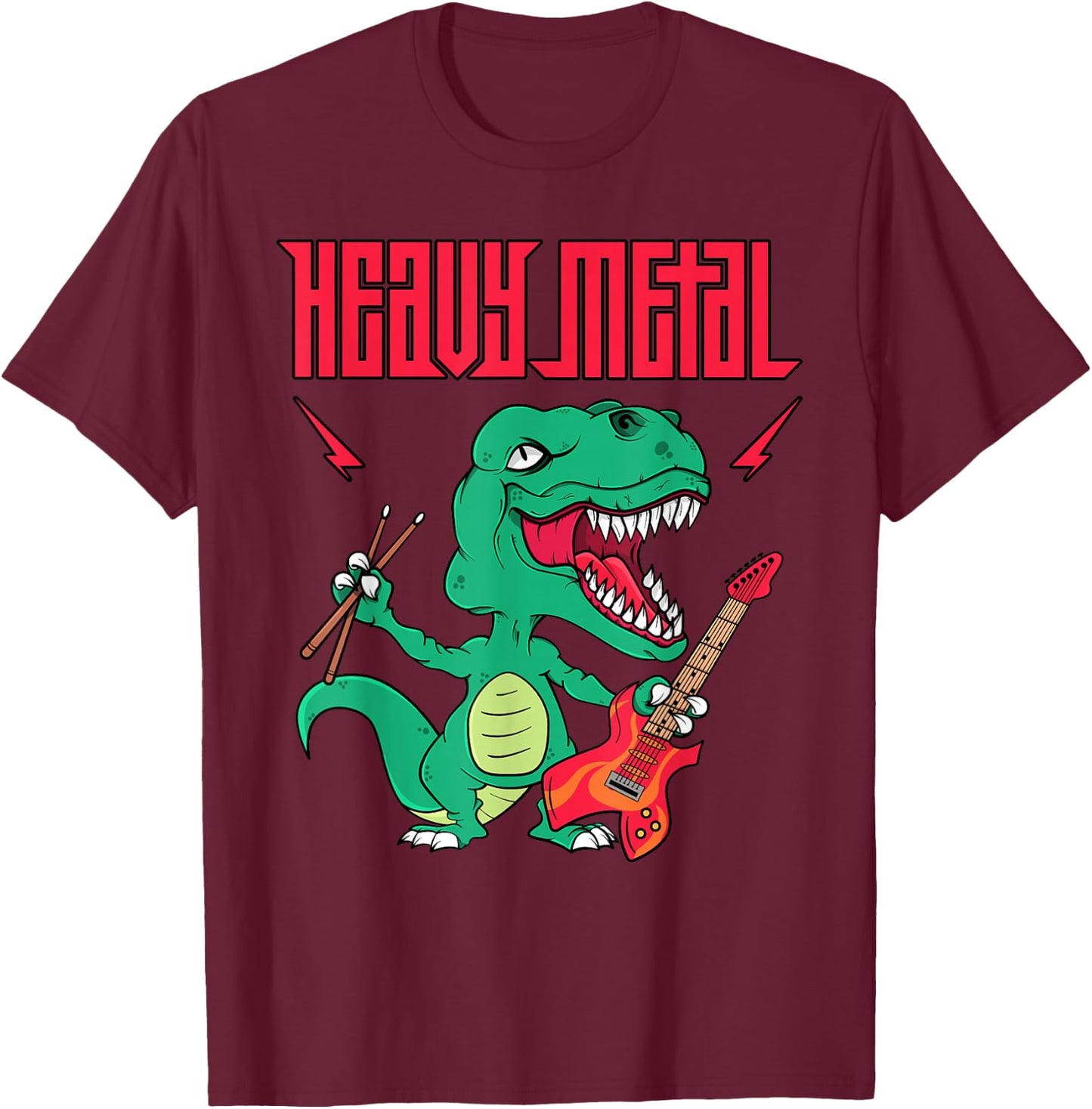 Funny Heavy Metal Dinosaur Design Women and Kids T-Shirt - T-Shirt | Maroon