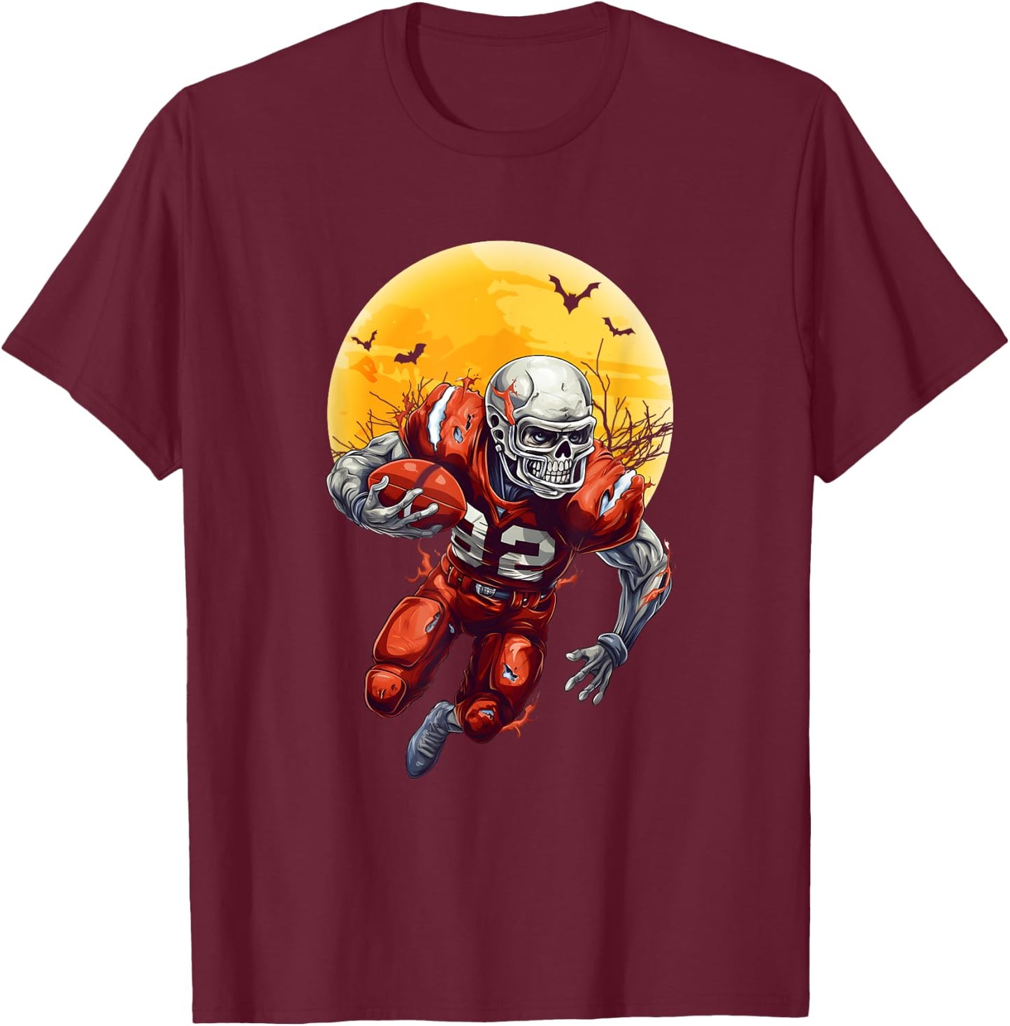 American Football Skeleton Halloween Shirt Football Fan T-Shirt - T-Shirt | Maroon