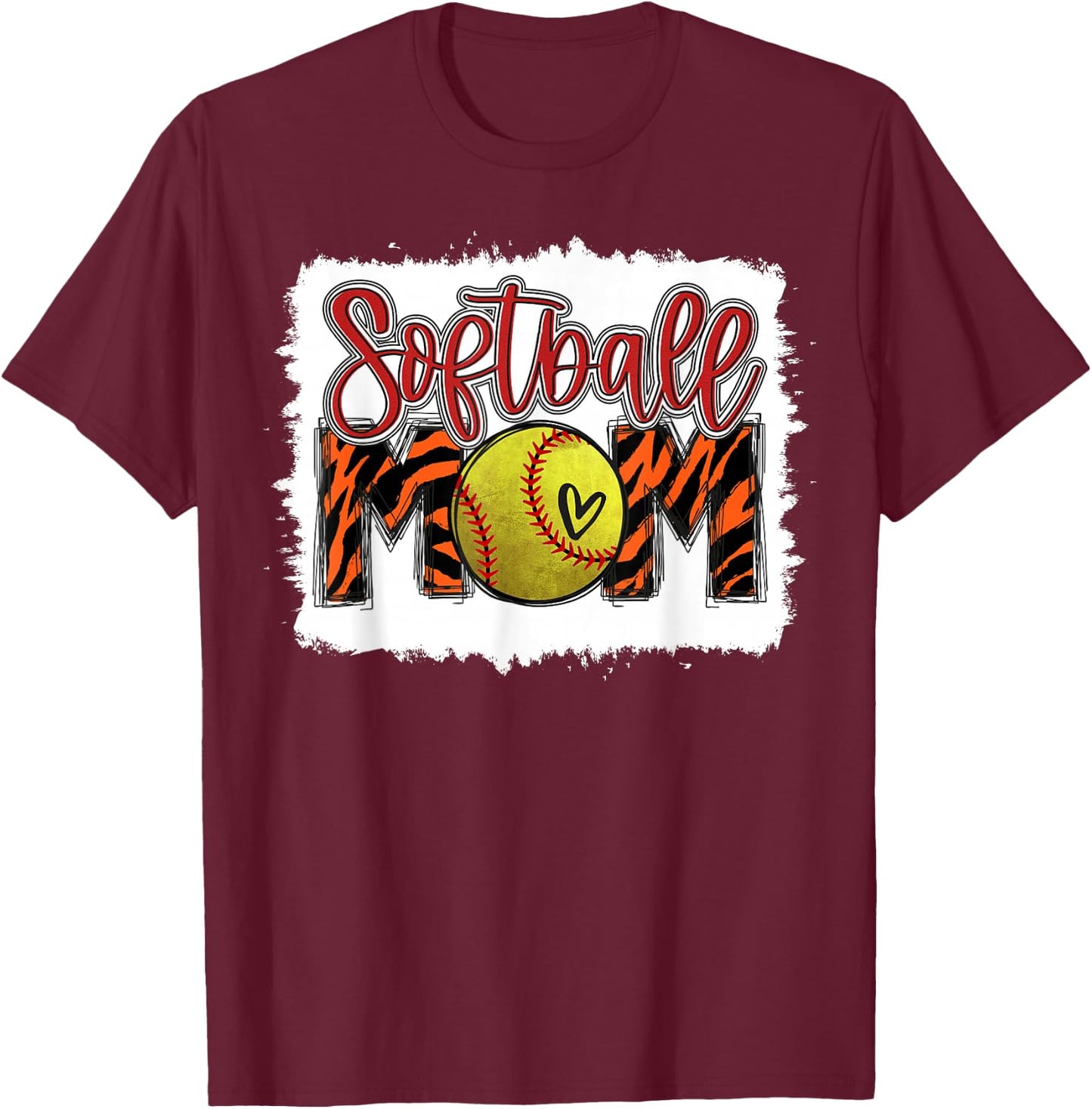 Softball Mom Tiger Print Funny Mother's Day Lovers Girl T-Shirt - T-Shirt | Maroon