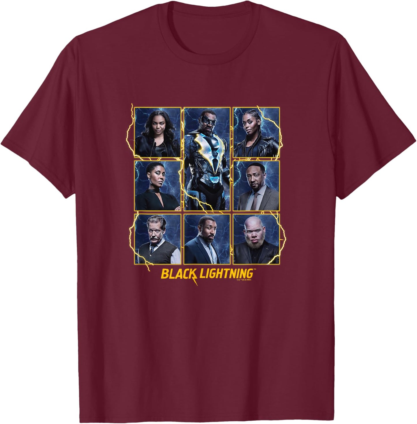 Black Lightning Super Hero Character Lightning Box Ups T-Shirt - T-Shirt | Maroon