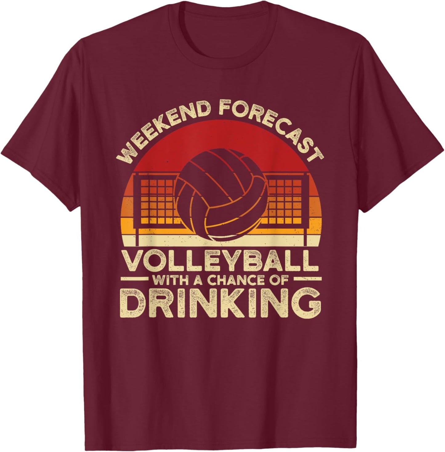 Funny Weekend Forecast Volleyball Retro Setter Vintage T-Shirt - T-Shirt | Maroon