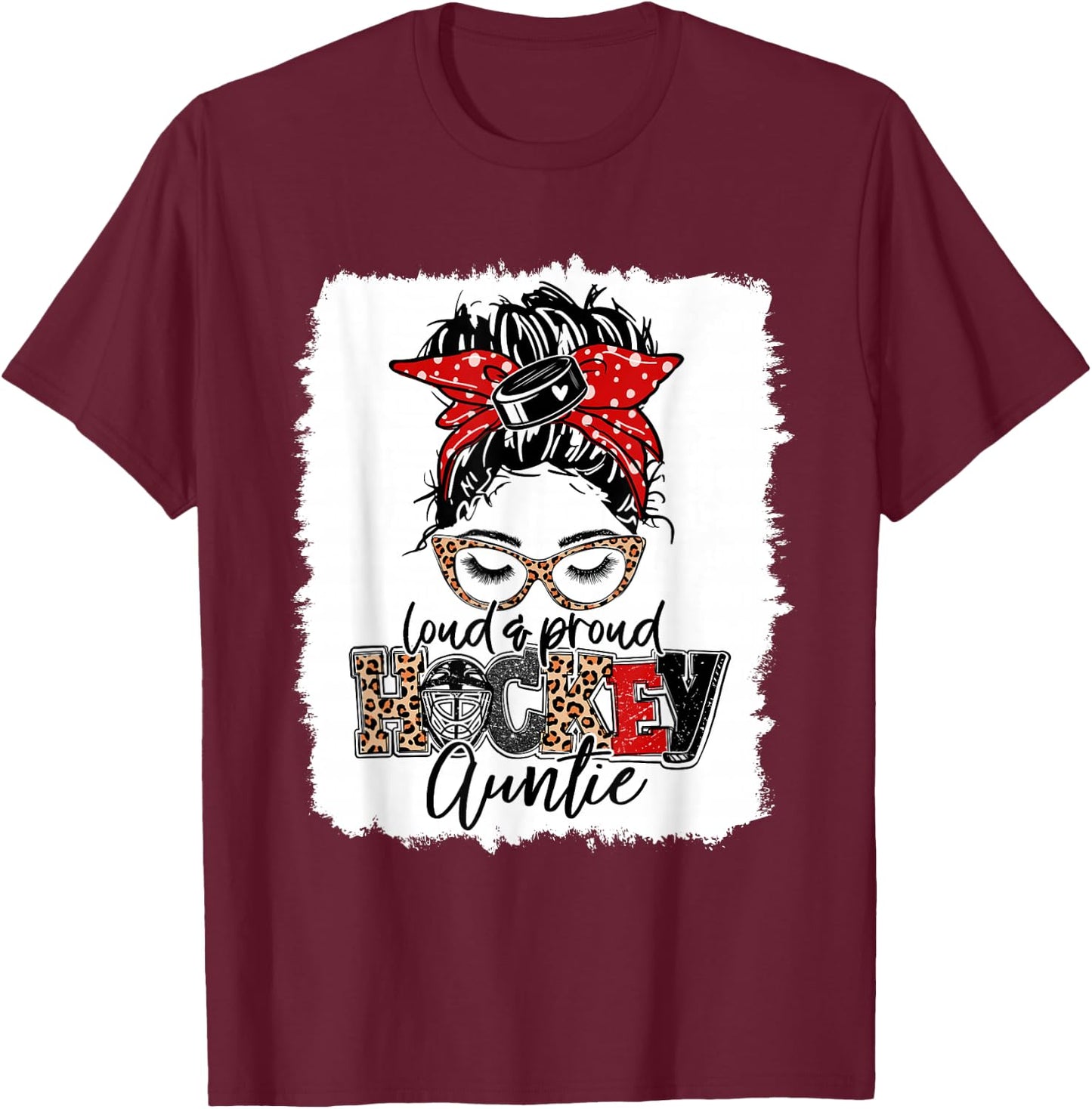 Hockey Auntie Messy Bun Aunt Game Day Matching Family T-Shirt - T-Shirt | Maroon